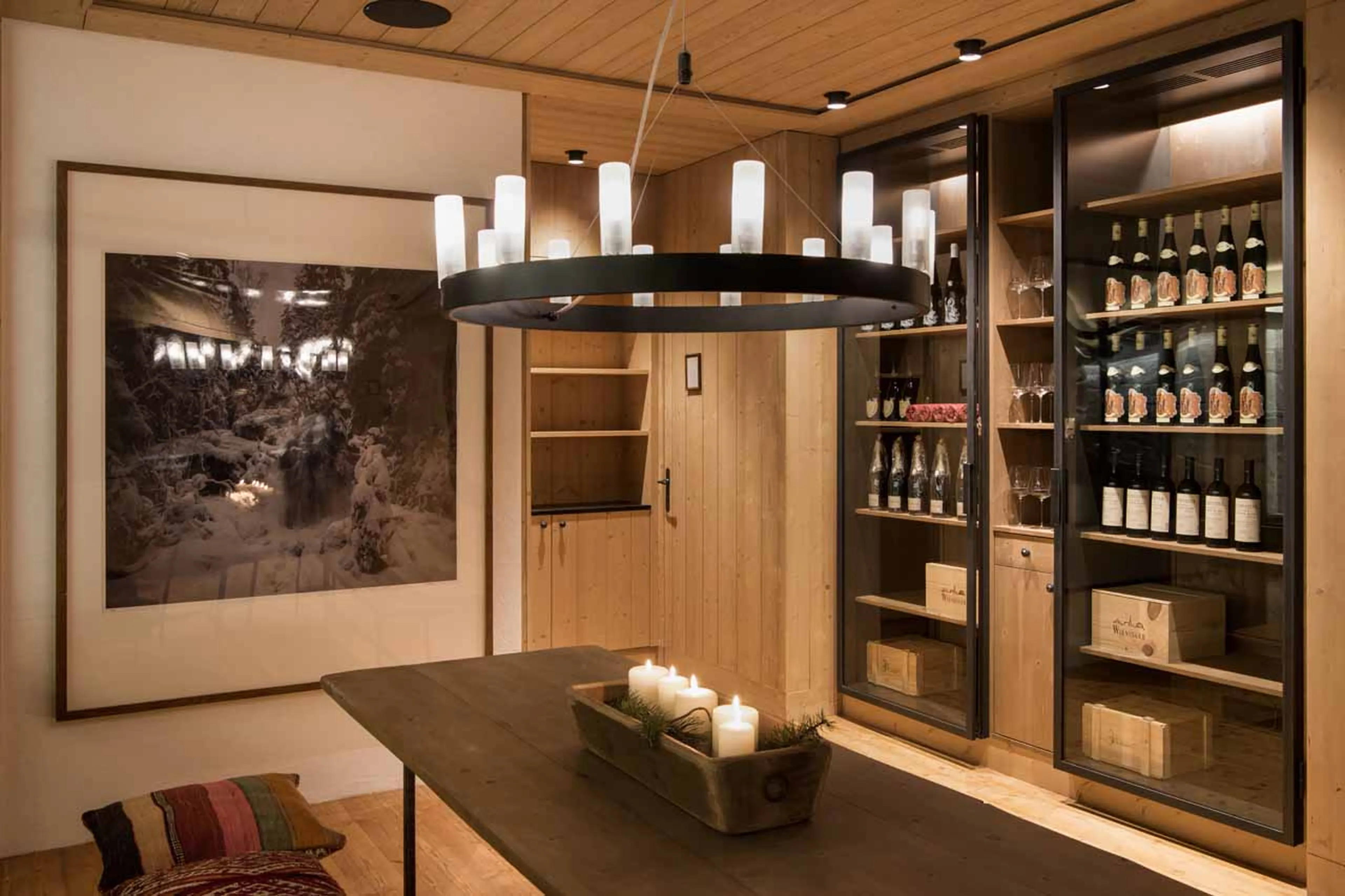 Well-stocked wine room at Chalet Mimi in Lech
