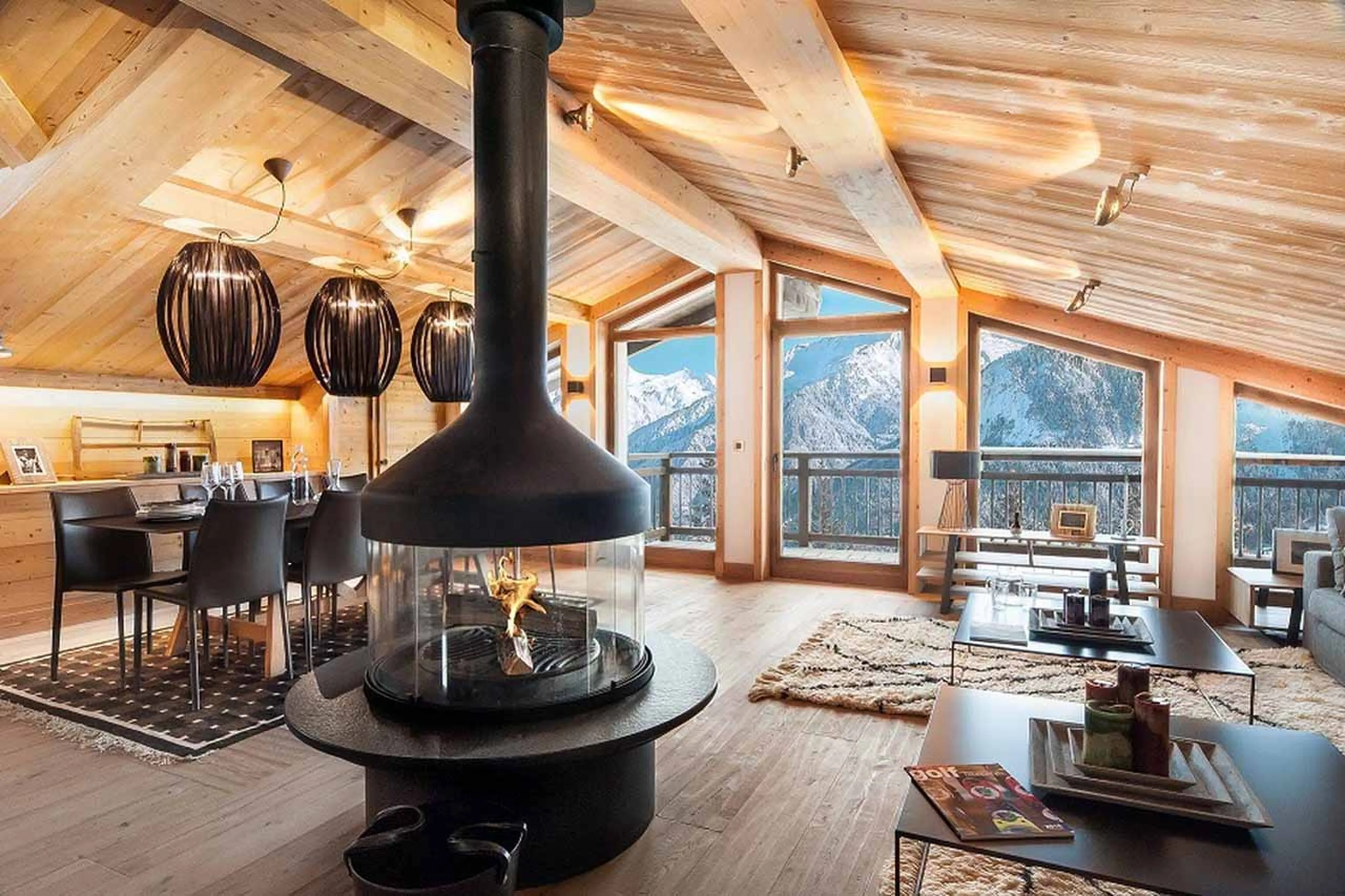 Open plan living area at Chalet Monch in Courchevel 1550