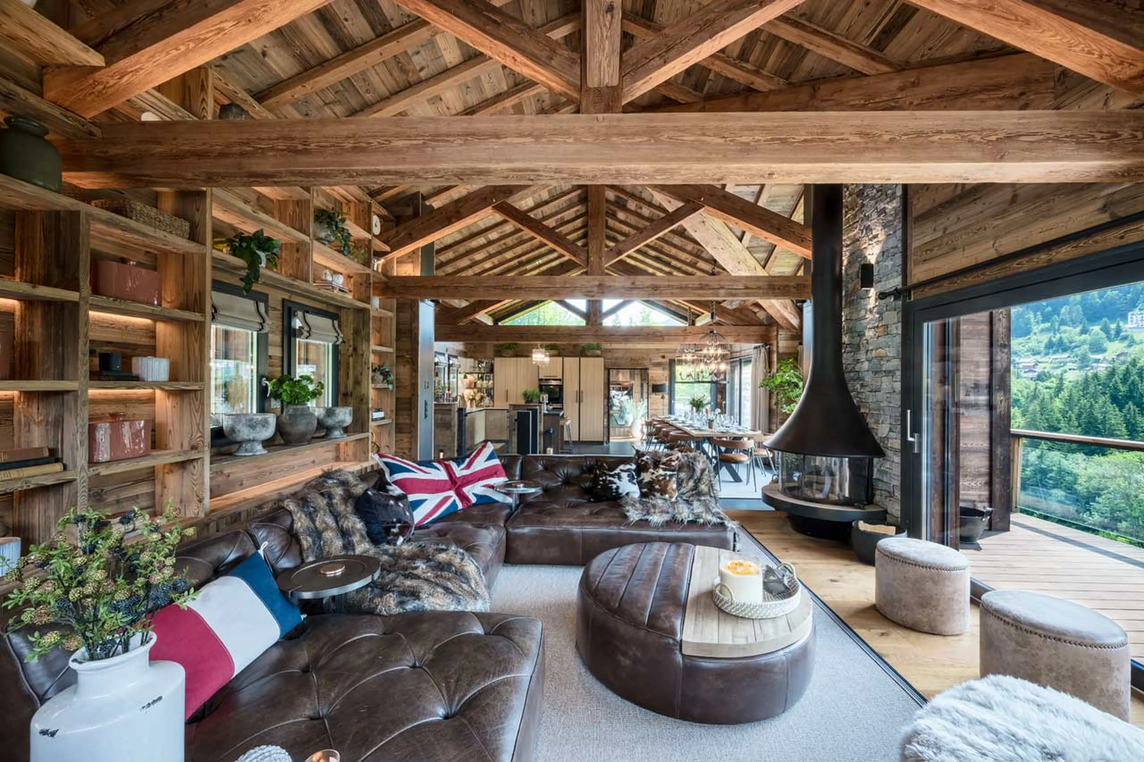Fireplace in living area at Chalet Mont Des Anges in Morzine
