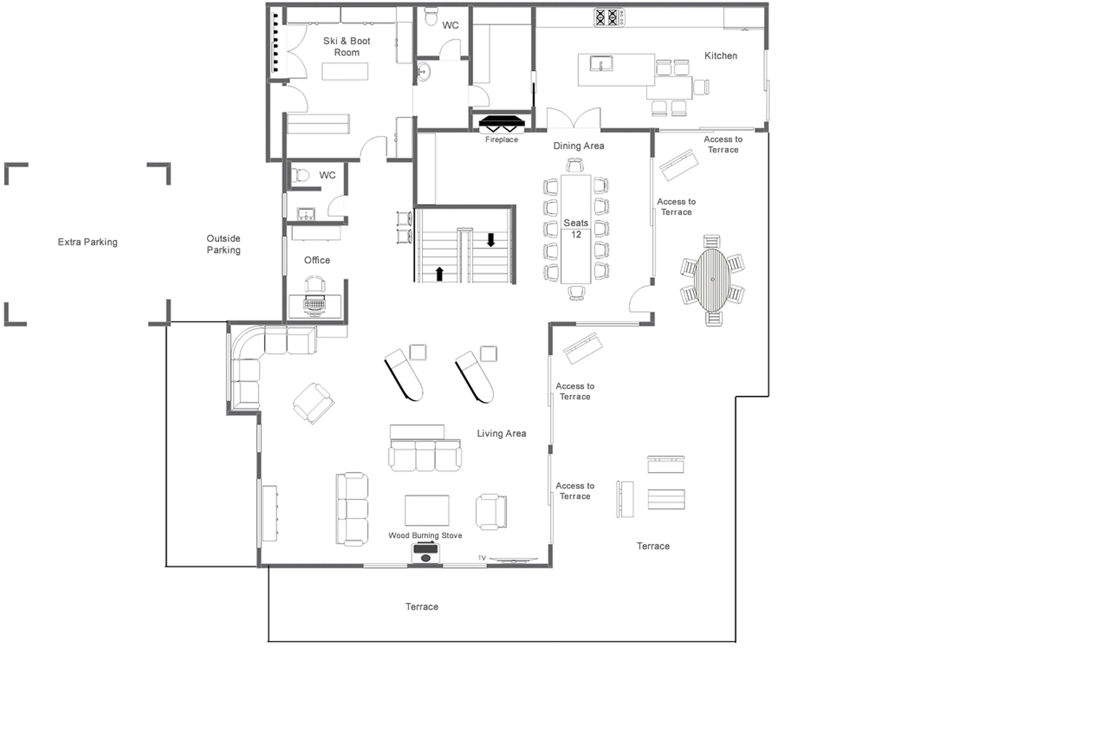 Level 0 floor plan of Chalet Mont Tremblant in Meribel
