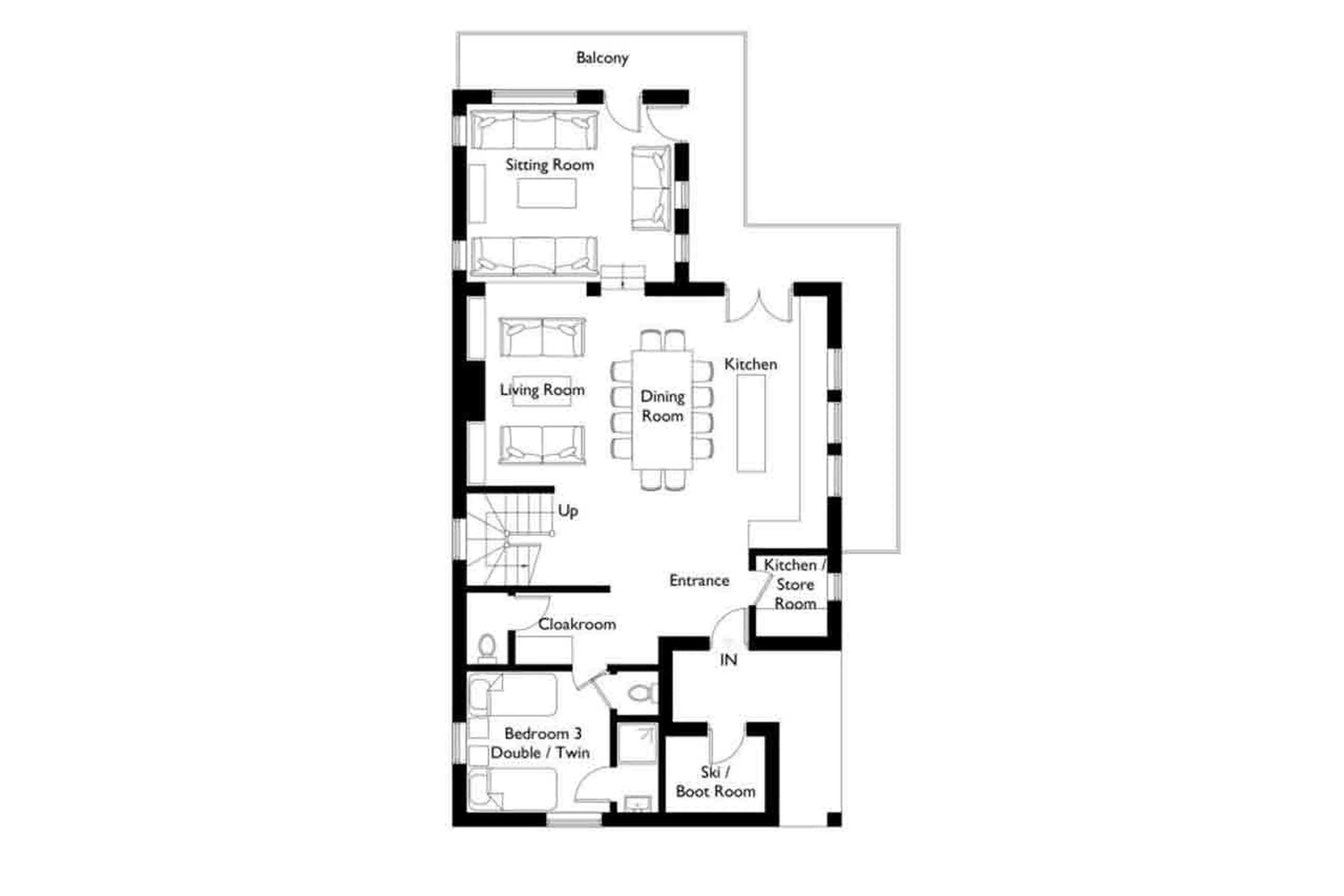 Level 0 floor plan of Chalet Montana in Courchevel 1850