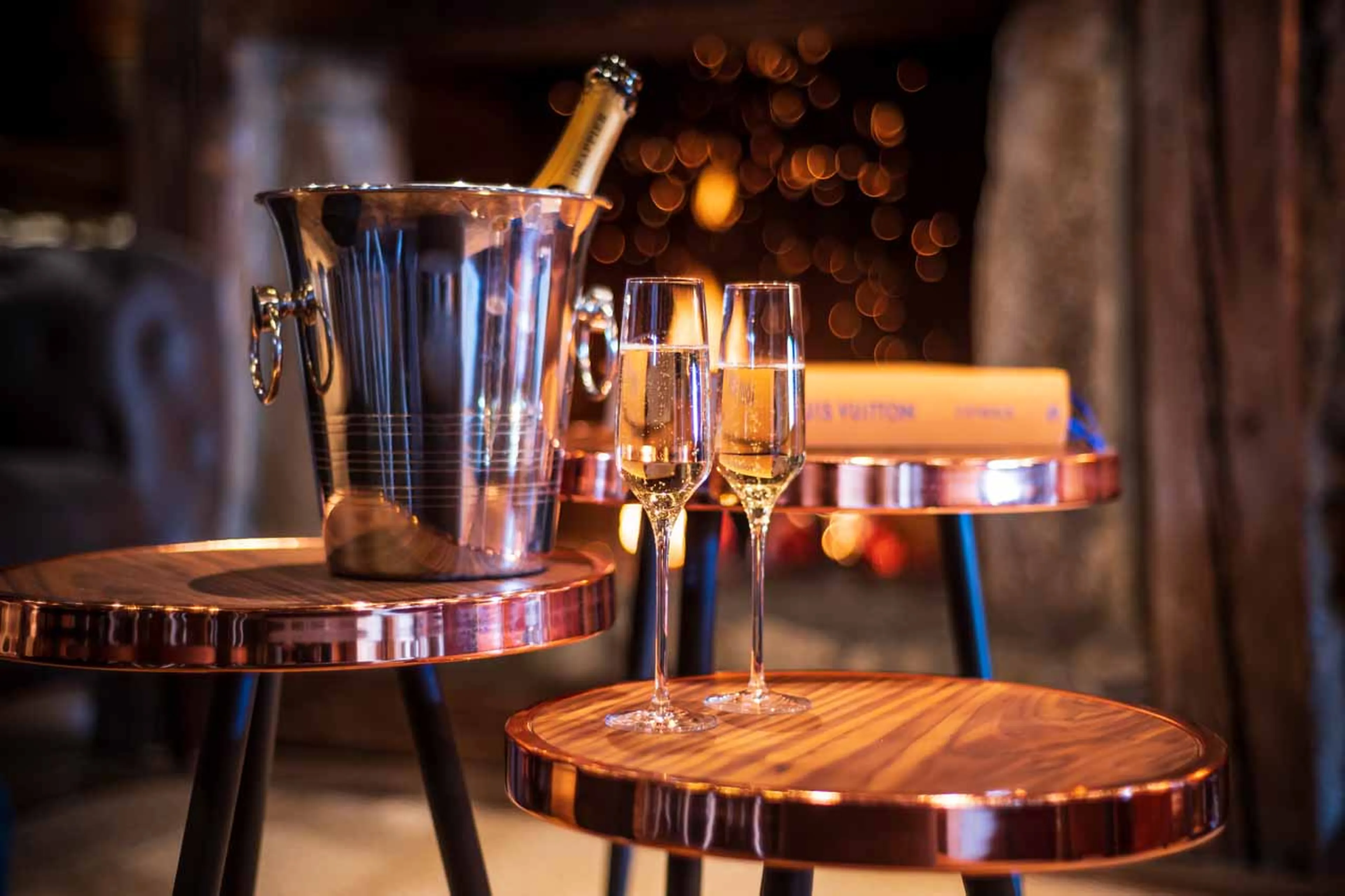 Champagne in living room at Chalet Montana in Courchevel 1850