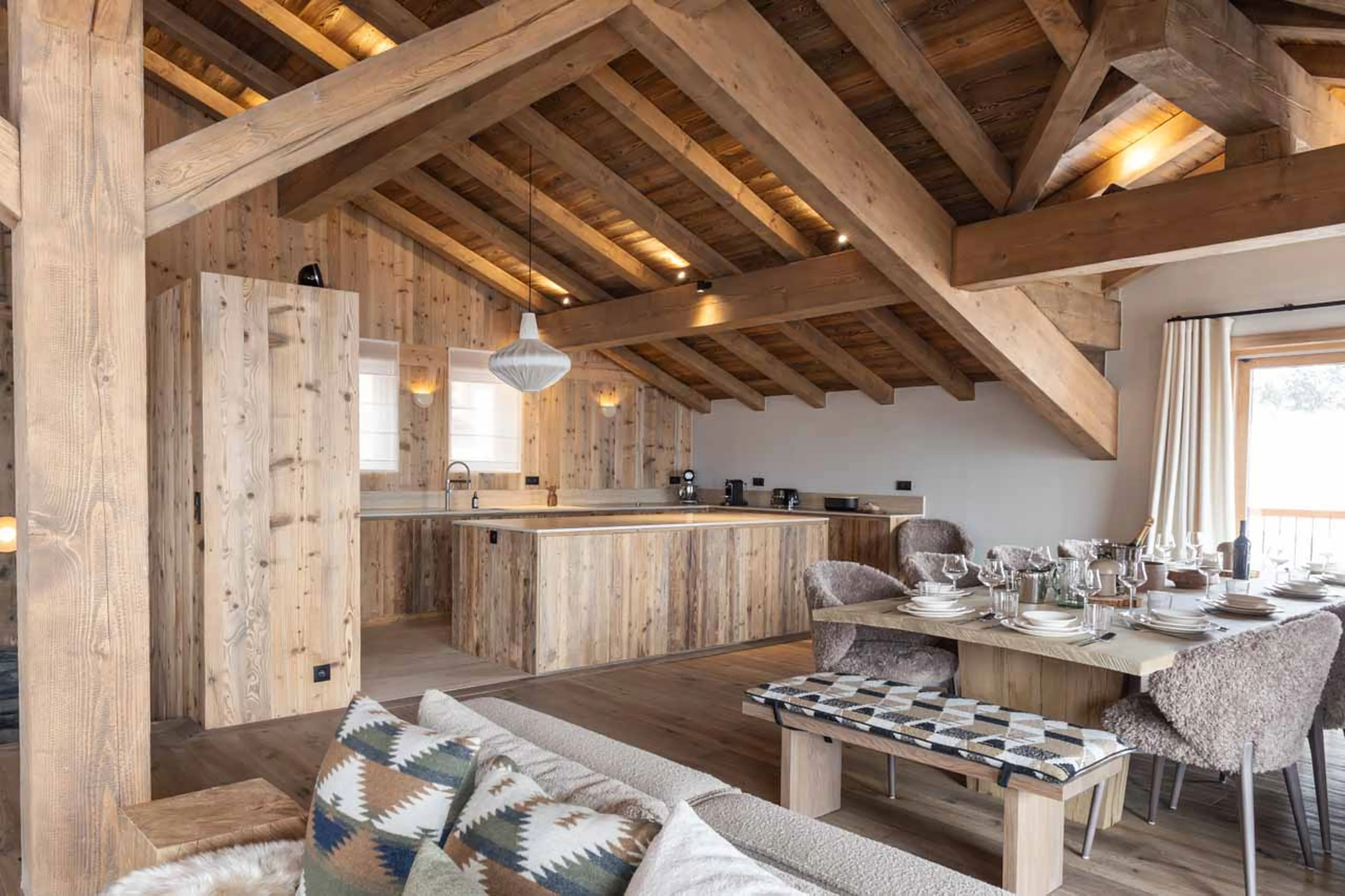 Open-plan living area of Chalet Montana in St Martin de Belleville