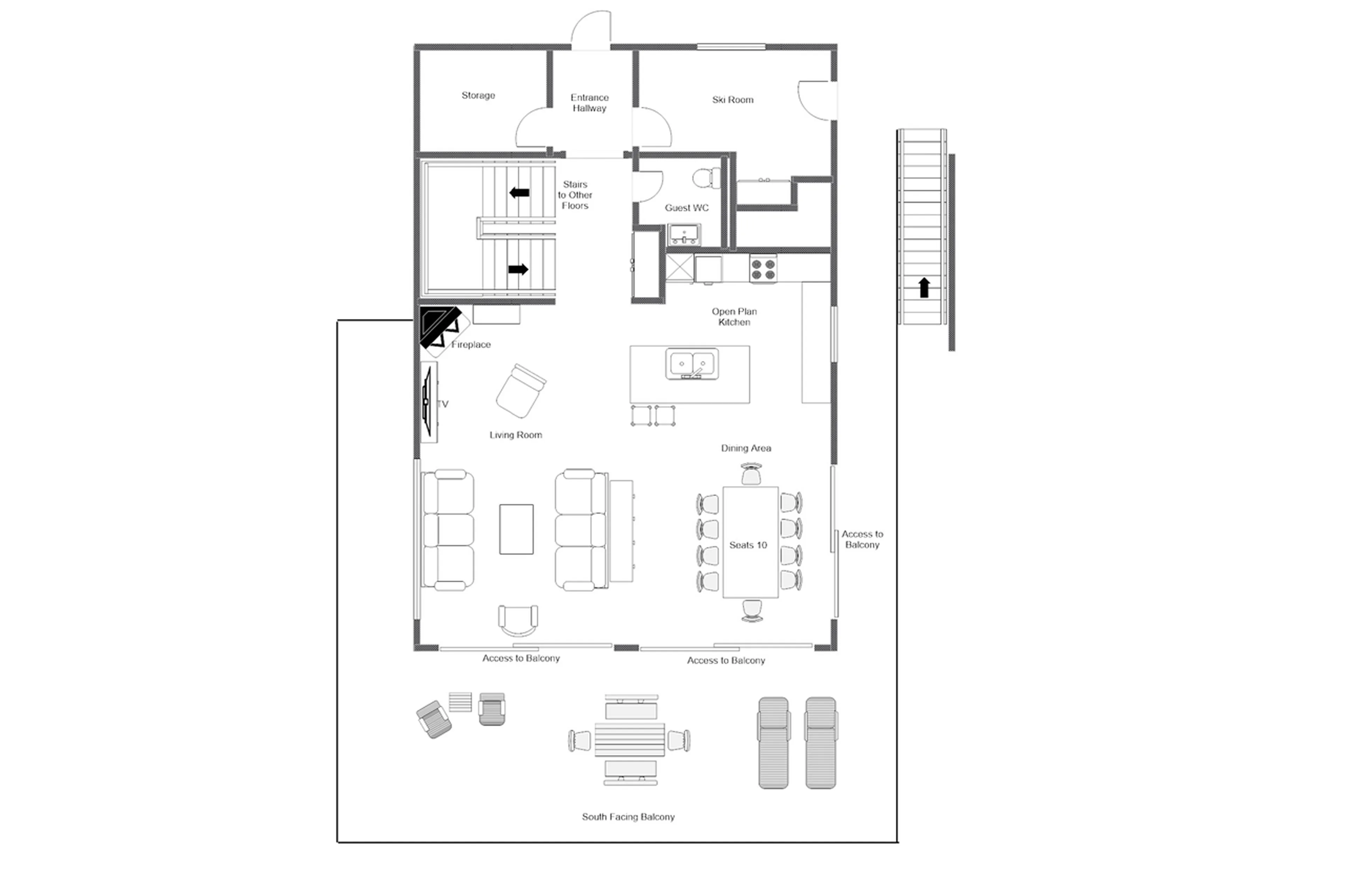Level 1 floor plan of Chalet Mowgli in Verbier