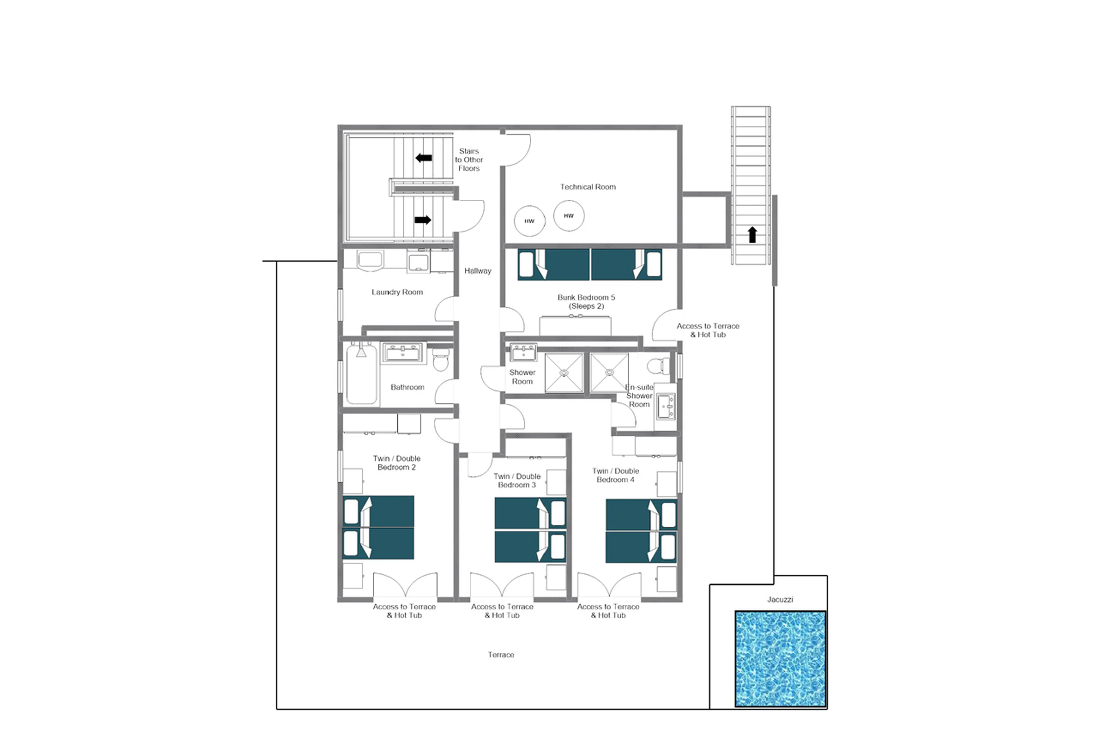 Level 0 floor plan of Chalet Mowgli in Verbier