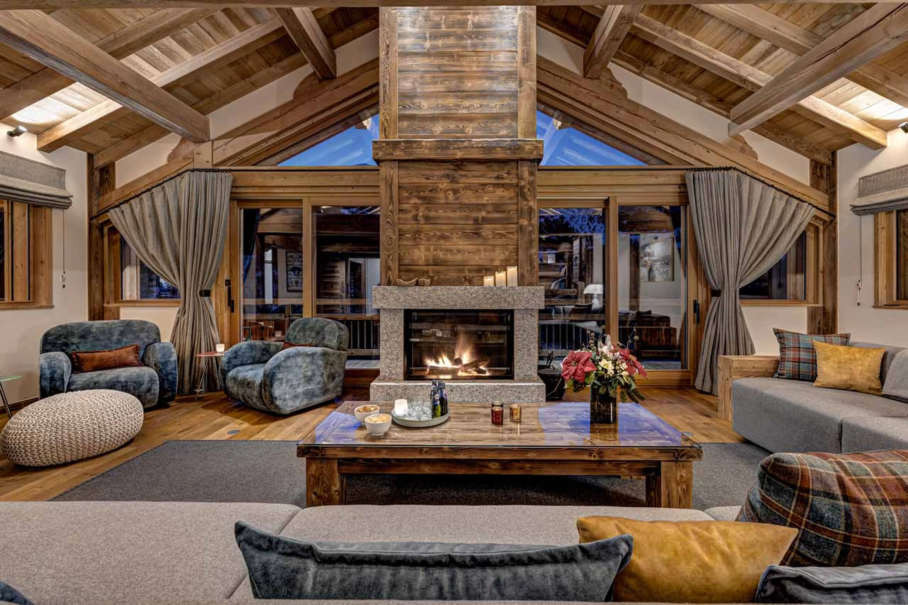 Living area fireplace at Chalet Myriam in Meribel