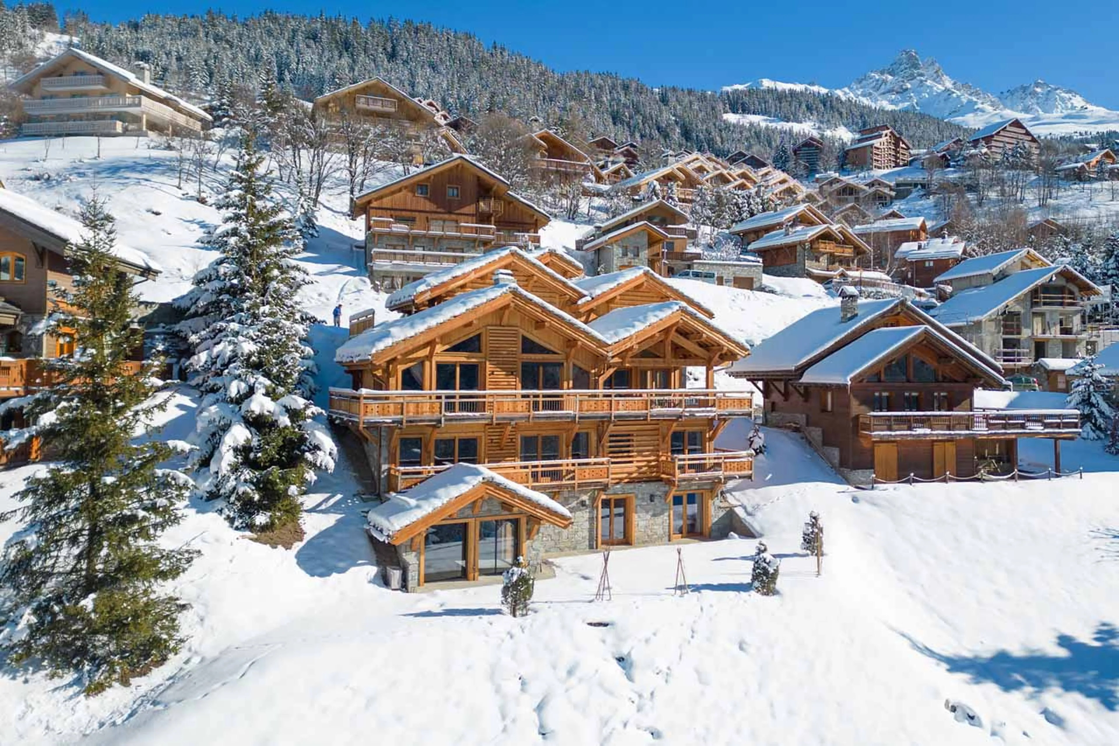 Chalet exterior in the winter at Chalet Myriam in Meribel