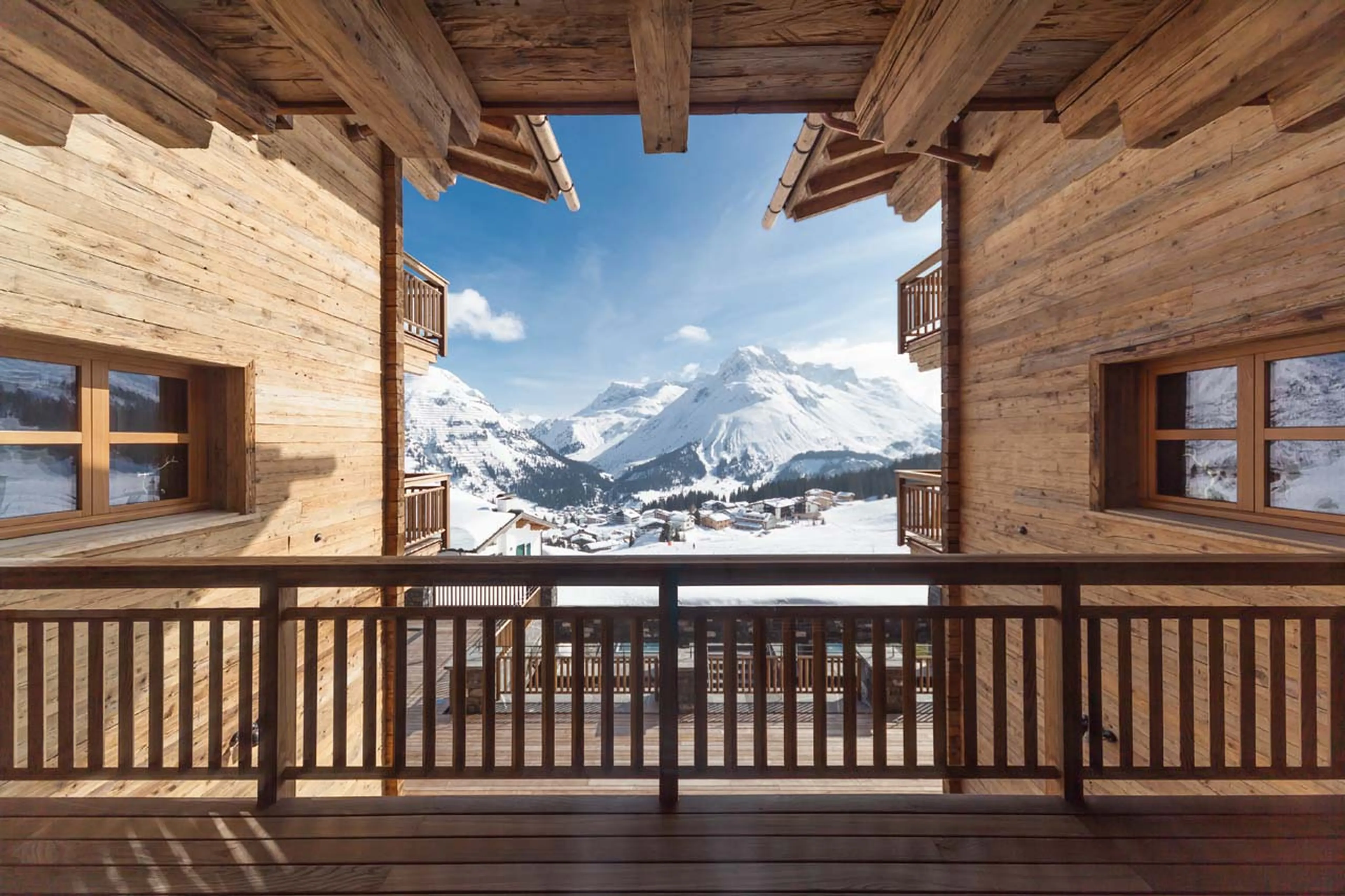 Mountain views from terrace of Exterior of Chalet N in Lech