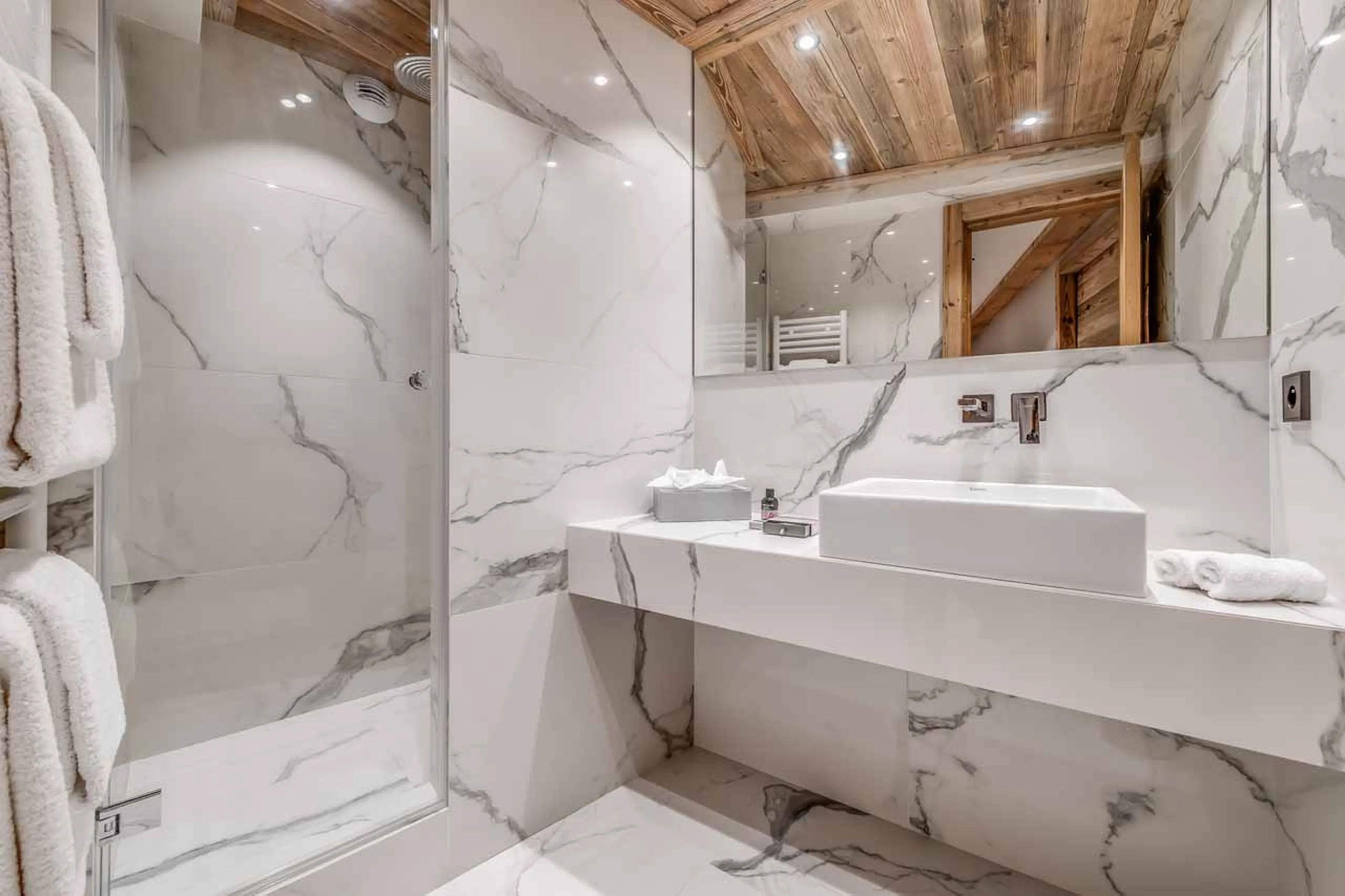 En-suite shower room at  Chalet Le Namaste in Courchevel 1850