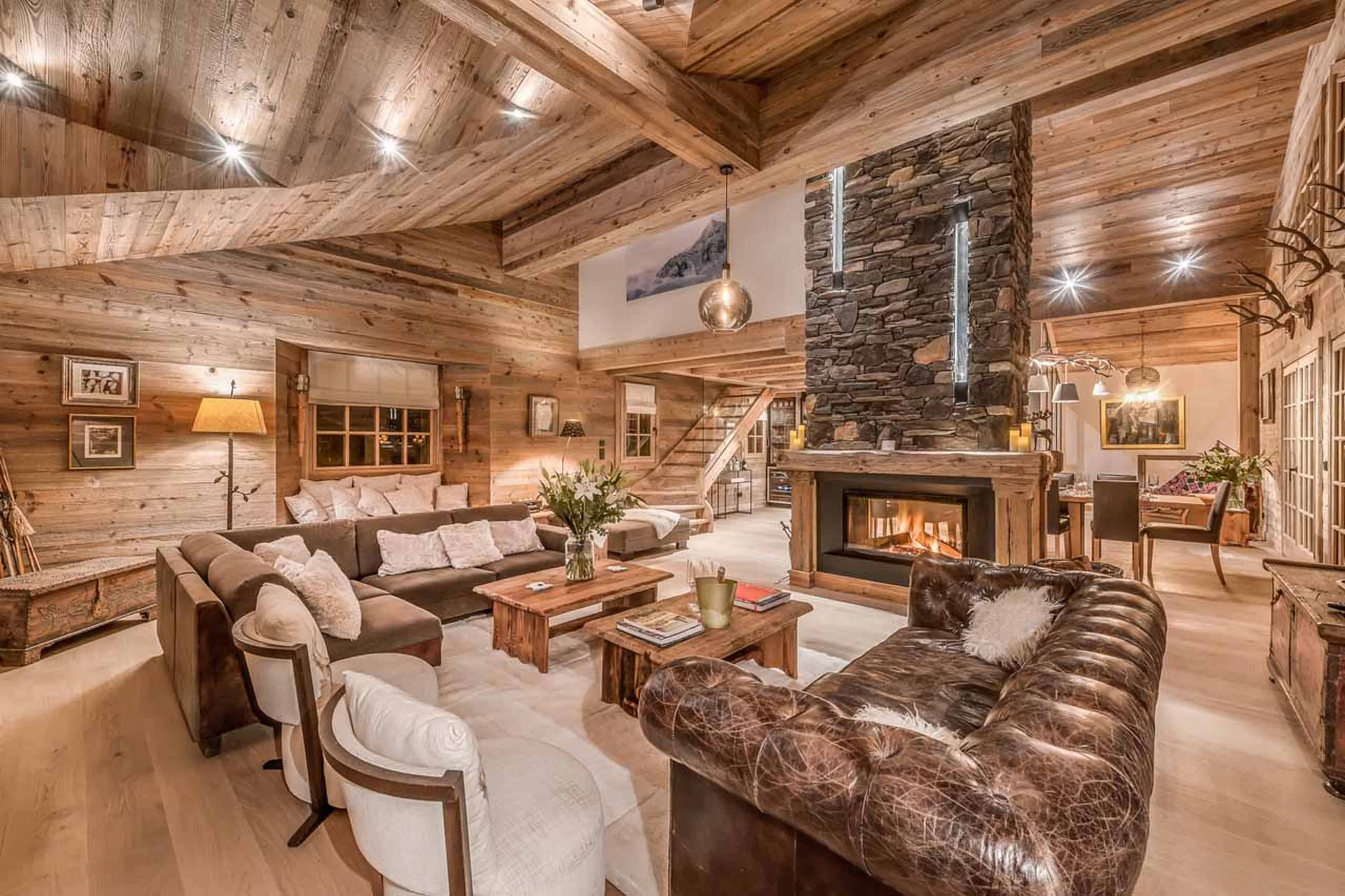 Open plan living area at  Chalet Le Namaste in Courchevel 1850