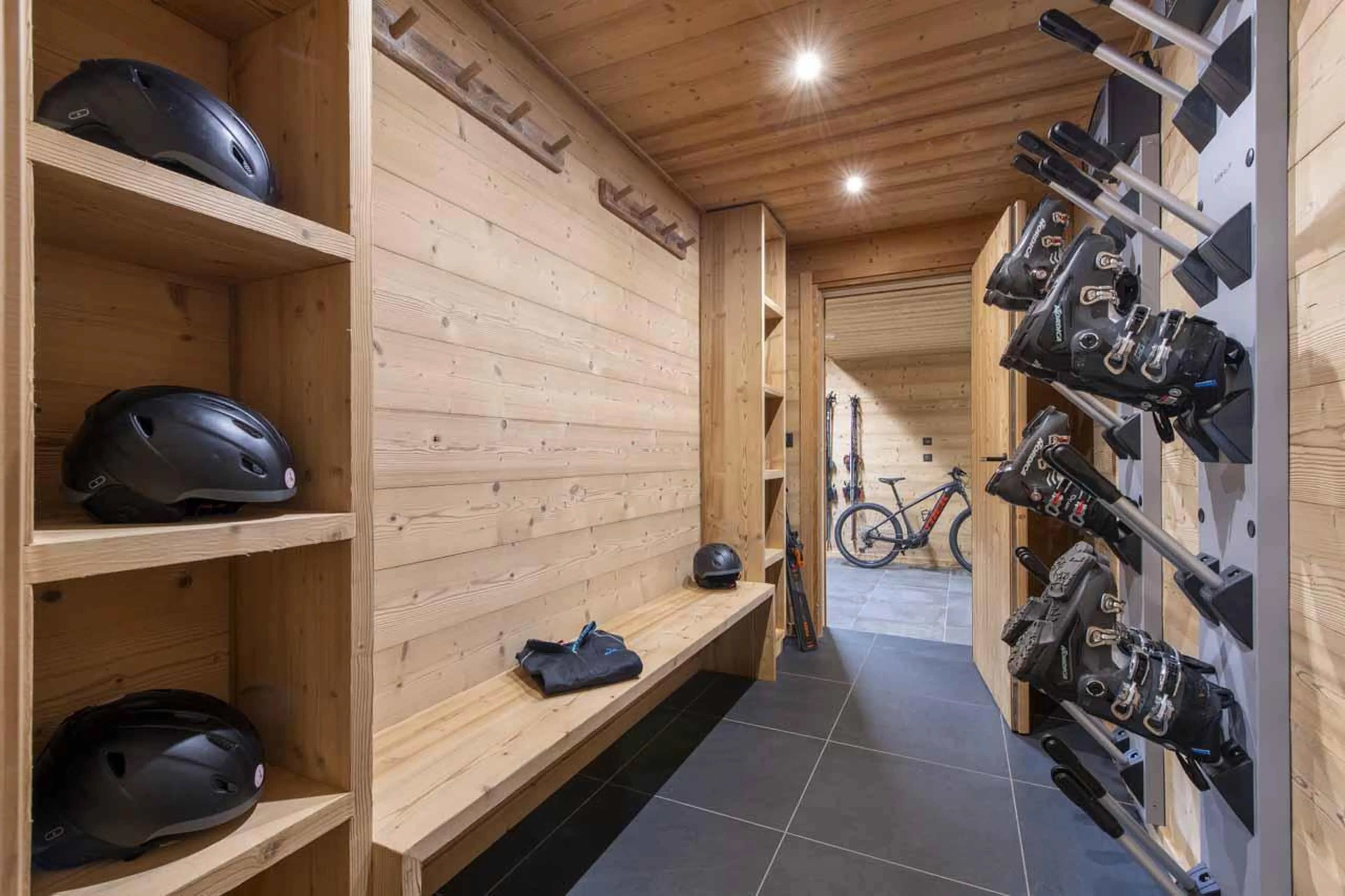 Heated boot racks and bench seating in Chalet Nanook, Morzine
