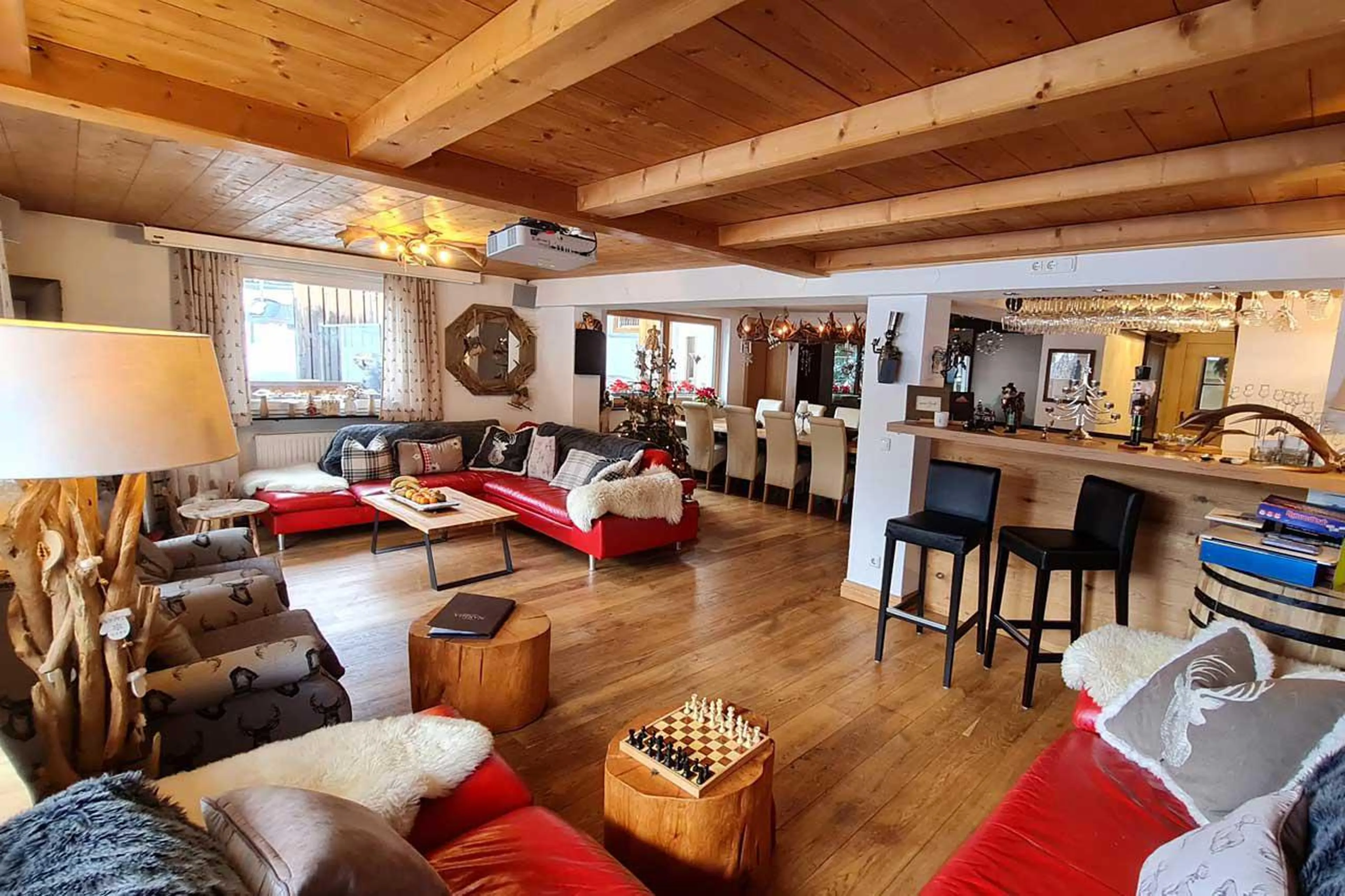 Open plan living area at Chalet Narnia in St Anton
