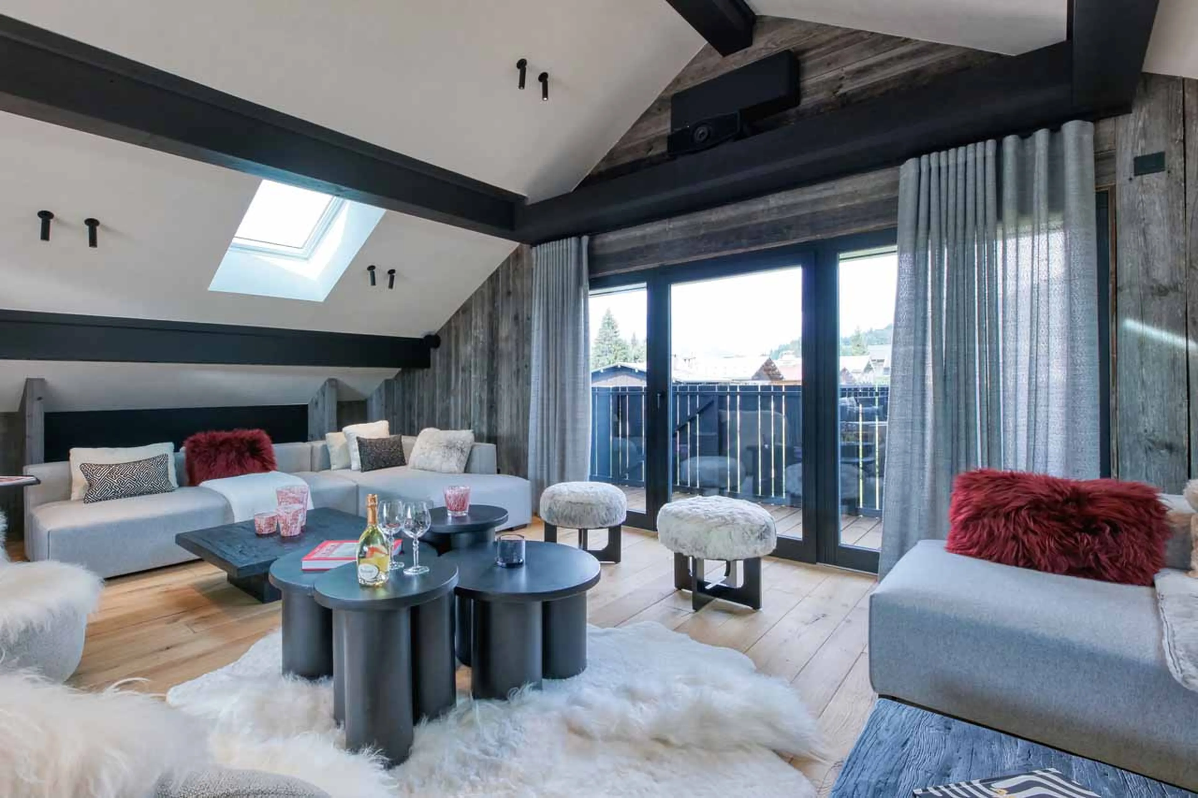 Living area sofas at Chalet Nebraska in Megeve