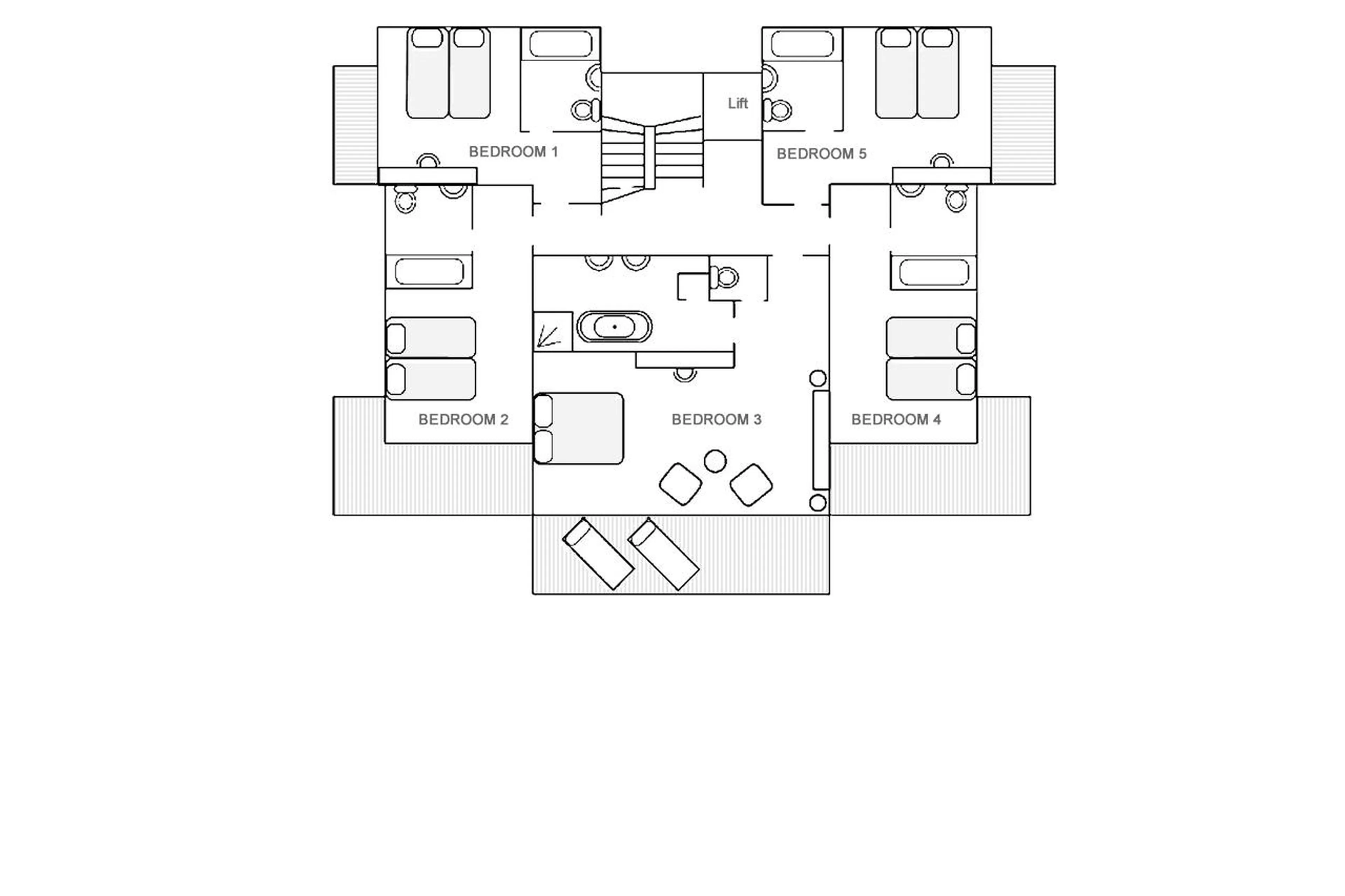 Level 2 floor plan of Chalet No 14 in Verbier