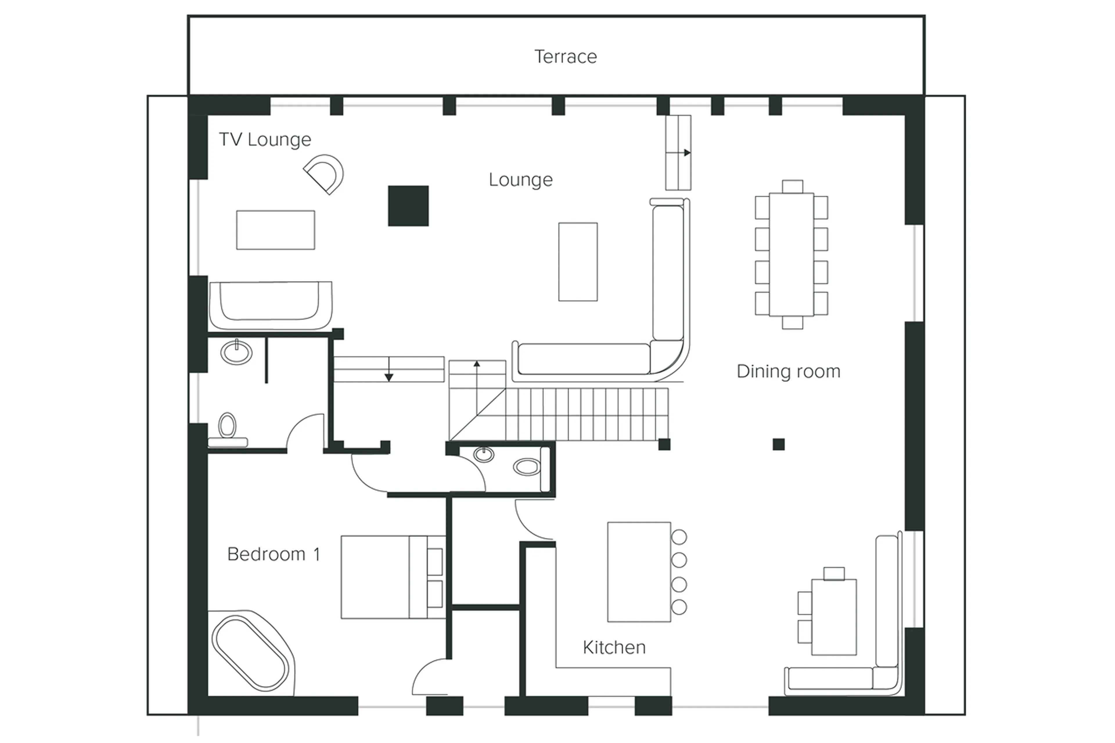 Level 1 floor plan of Chalet Norel in Chamonix