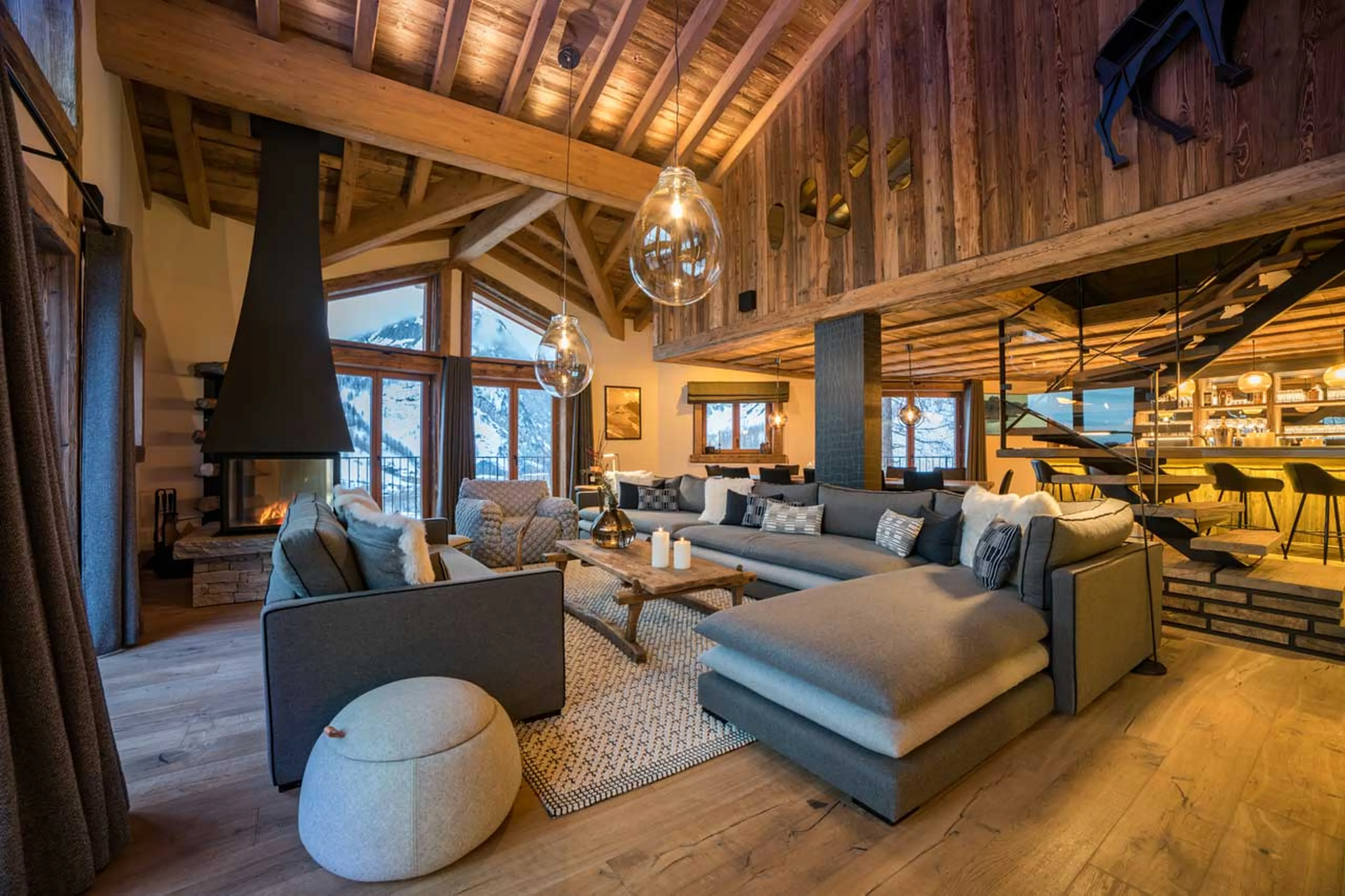Open plan living area at Chalet O Valala in Val d'Isere