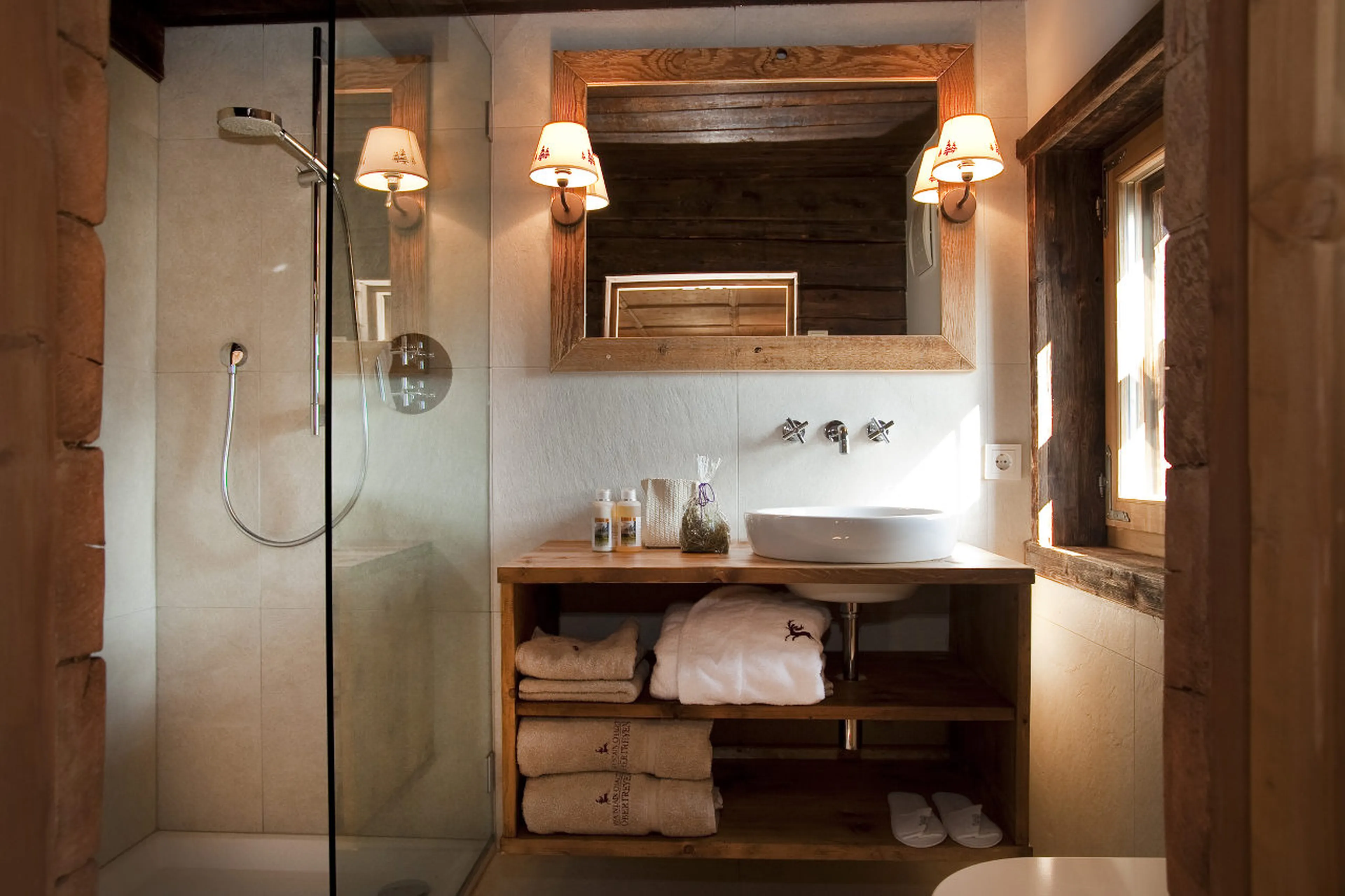 Shower room en-suite to master bedroom in Chalet Obertreyen near Kronplatz
