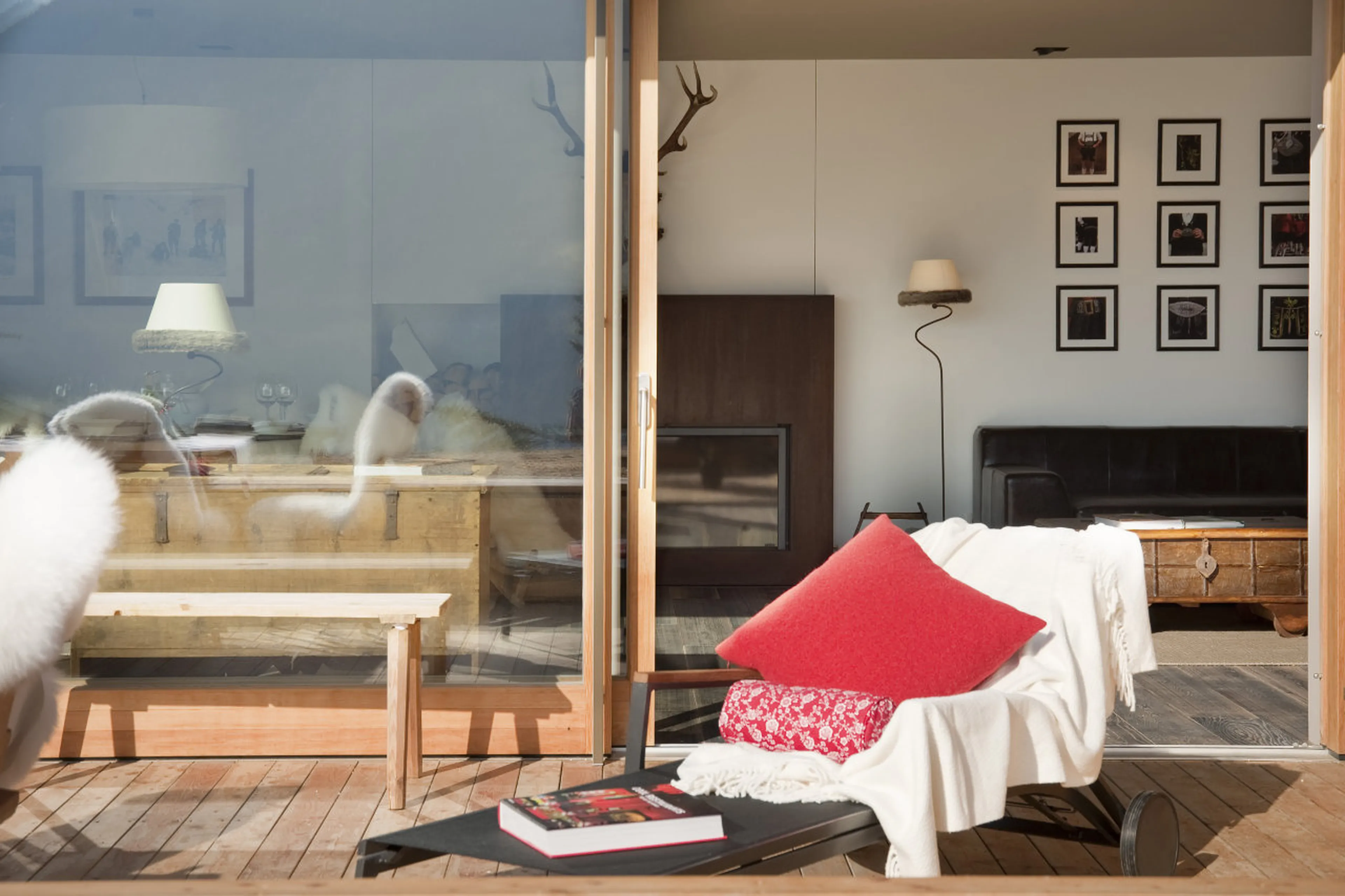 French doors leading to outdoor terrace of Chalet Obertreyen near Kronplatz