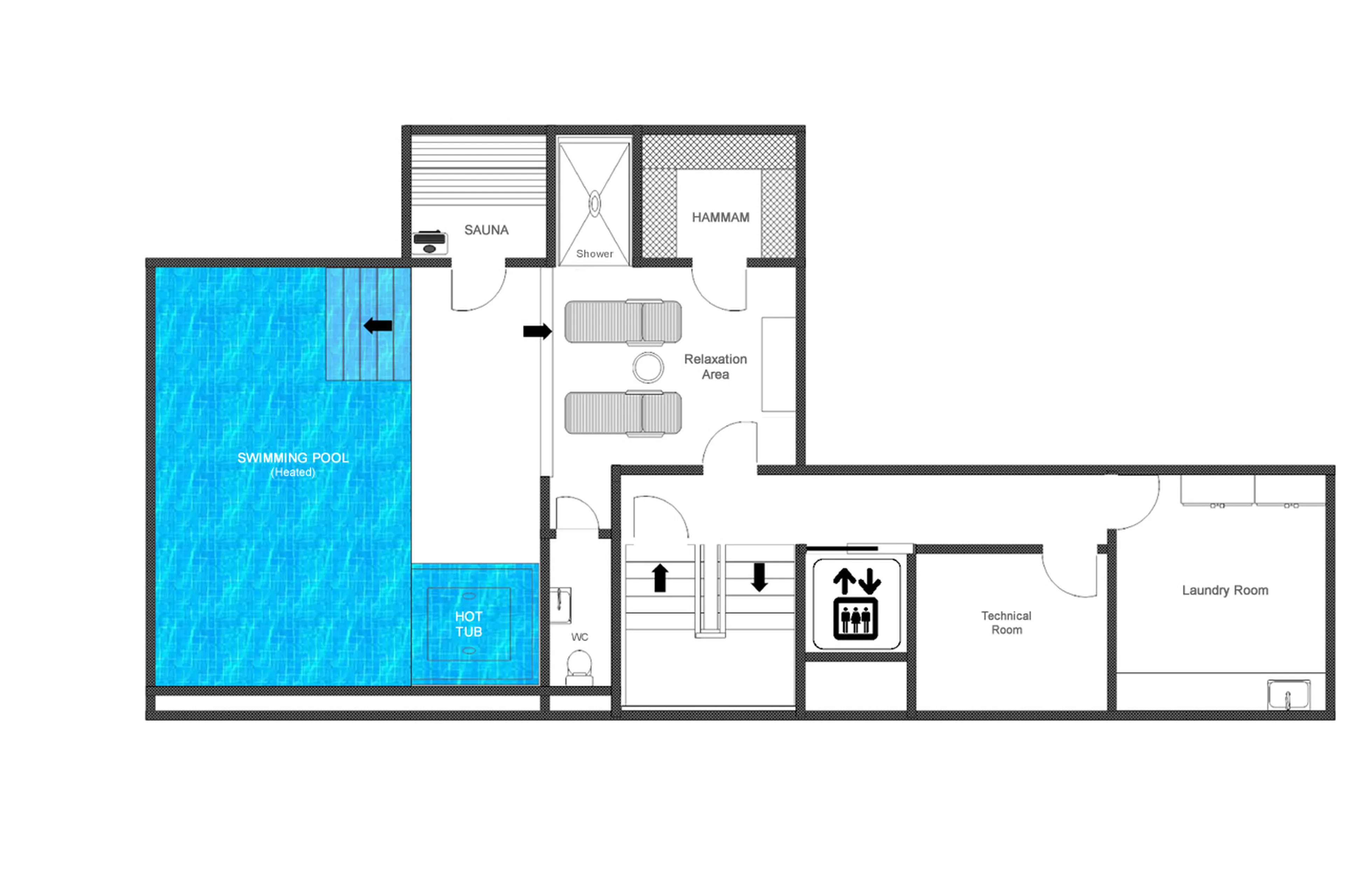 Level -1 floor plan of Chalet Oly in Val d'Isere