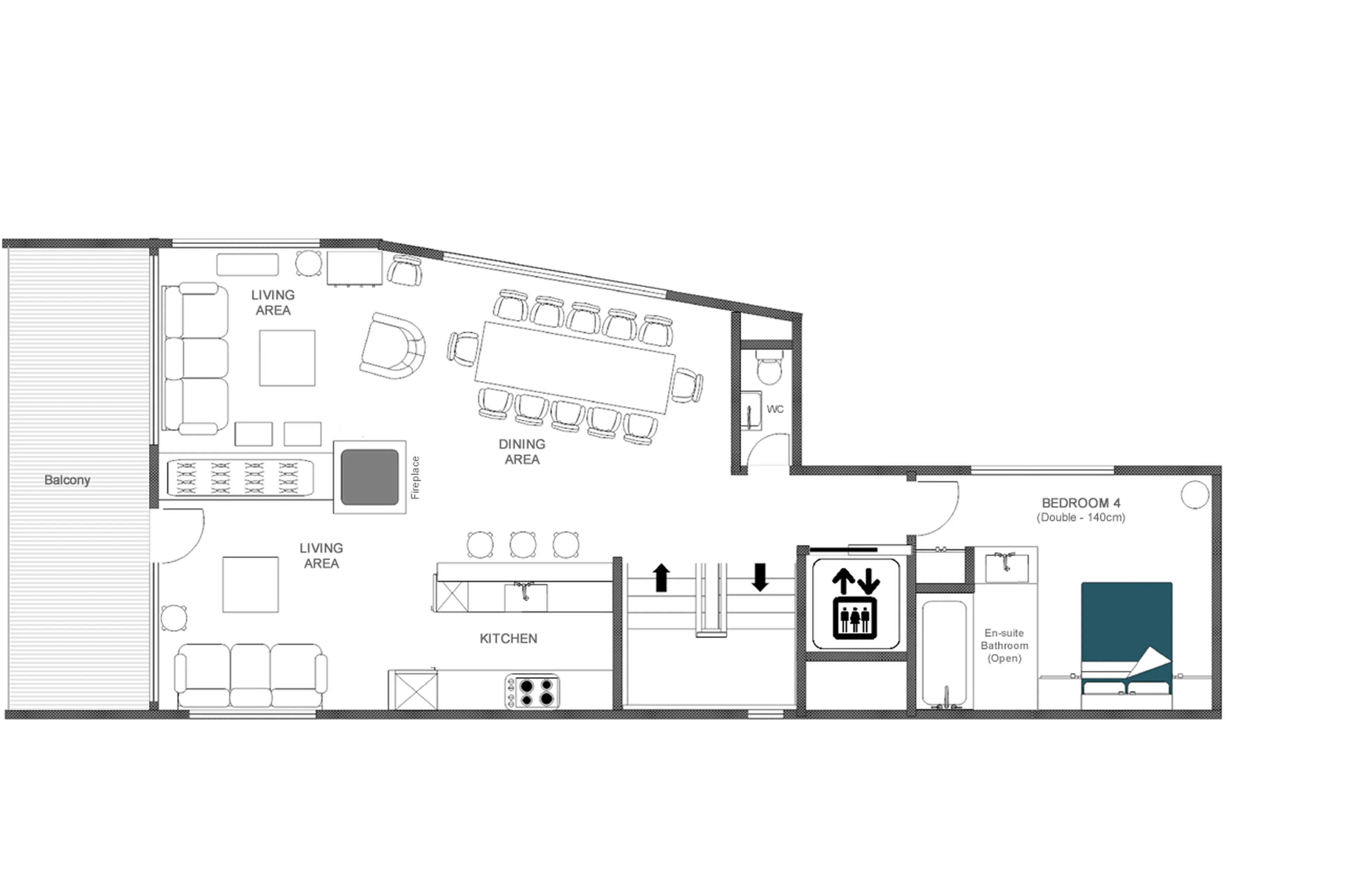 Level 2 floor plan of Chalet Oly in Val d'Isere