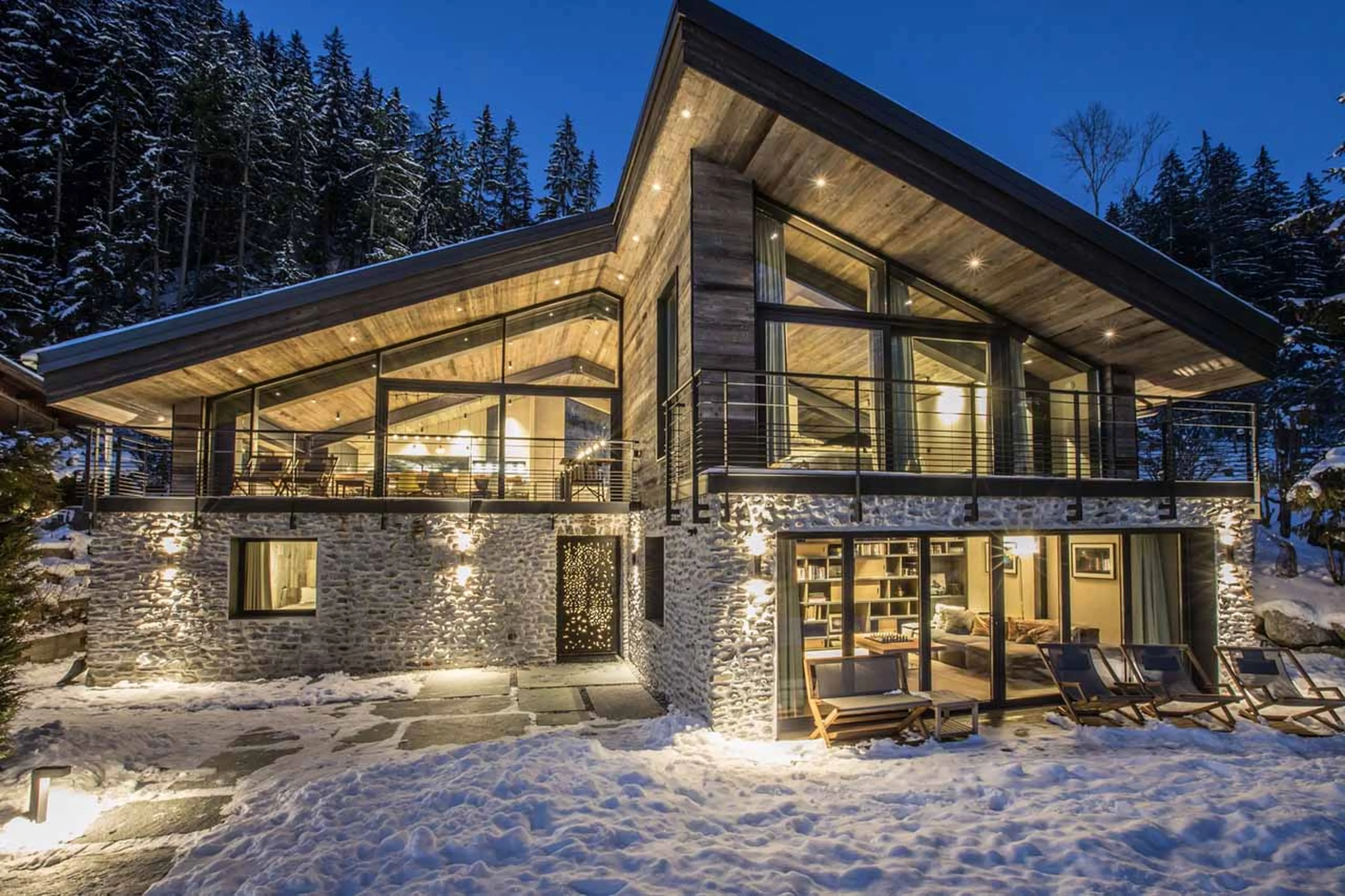 Exterior in winter of Chalet On the Rocks in Chamonix