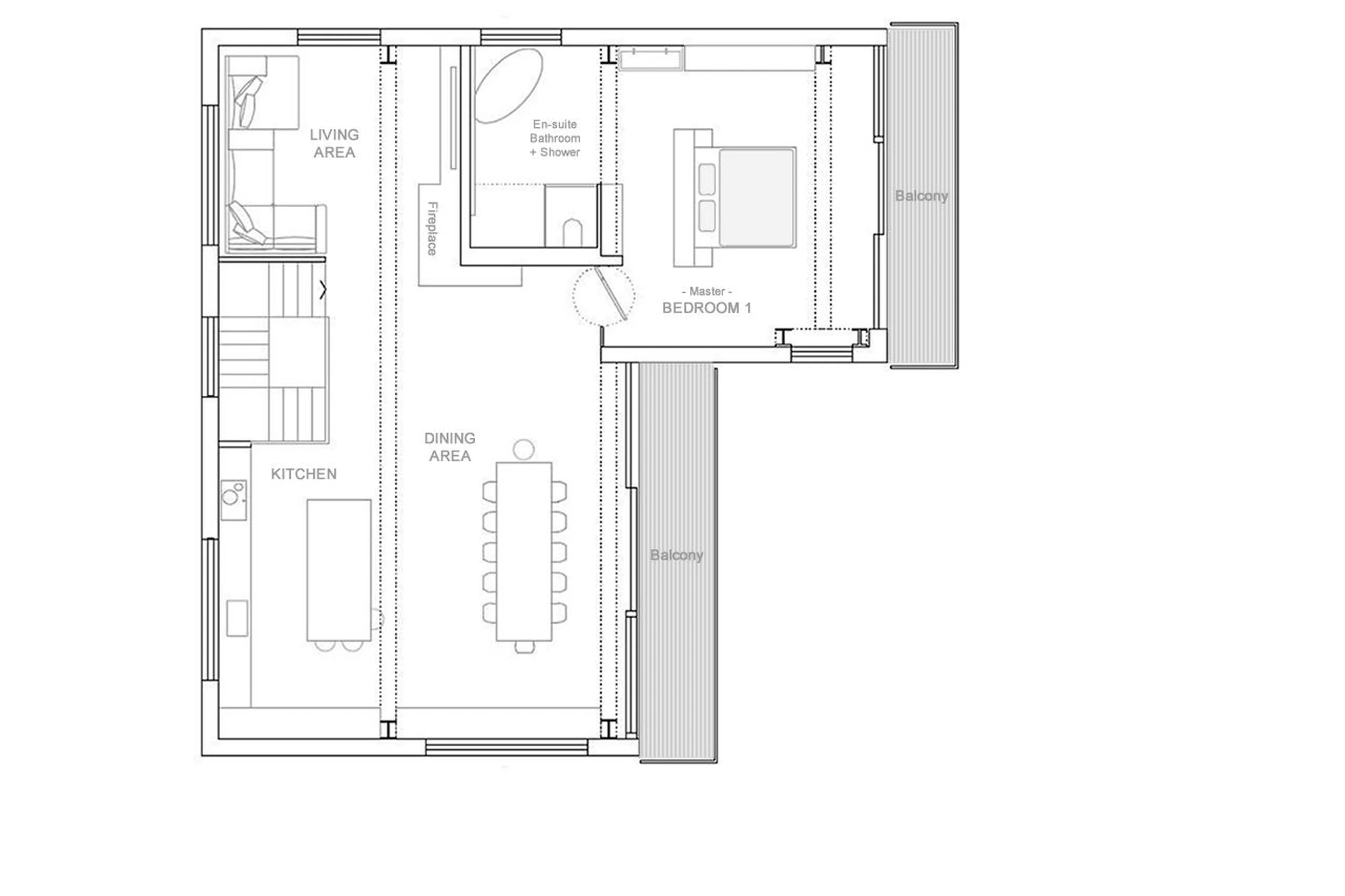 Plan of first floor at Chalet On The Rocks in Chamonix