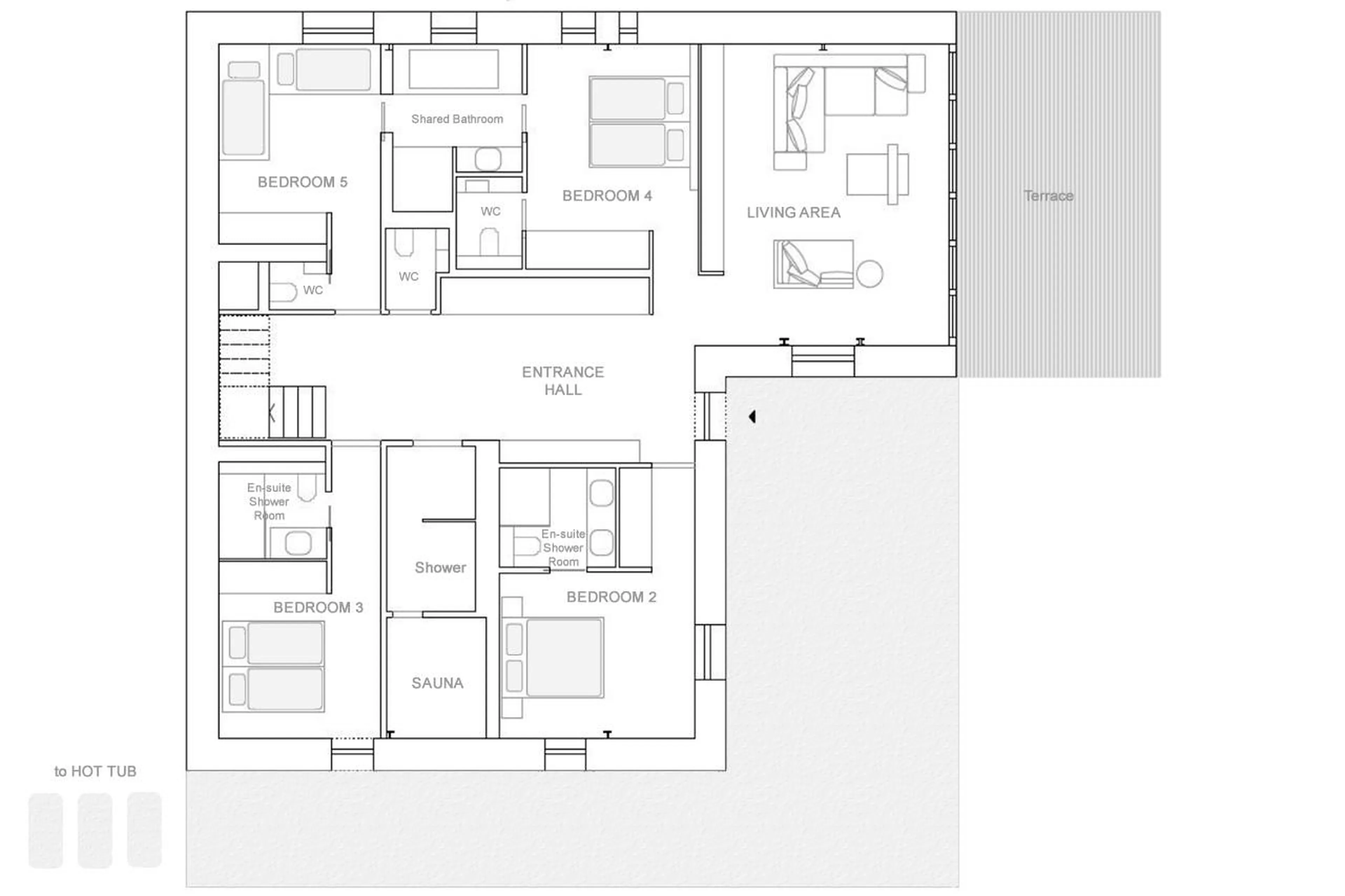 Ground floor plan of Chalet On The Rocks in Chamonix