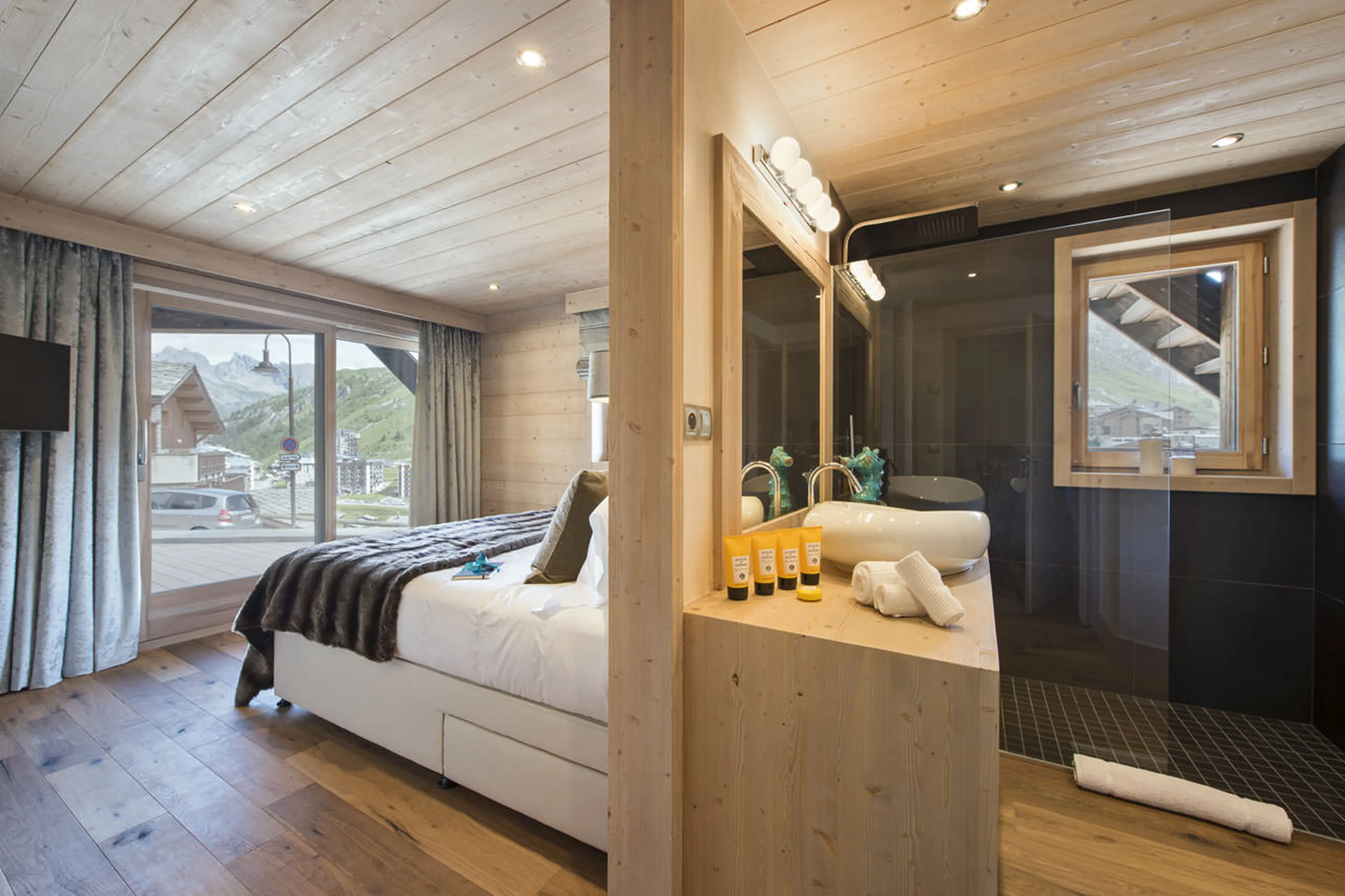 Terrace access from bedroom three at Chalet Opale in Tignes