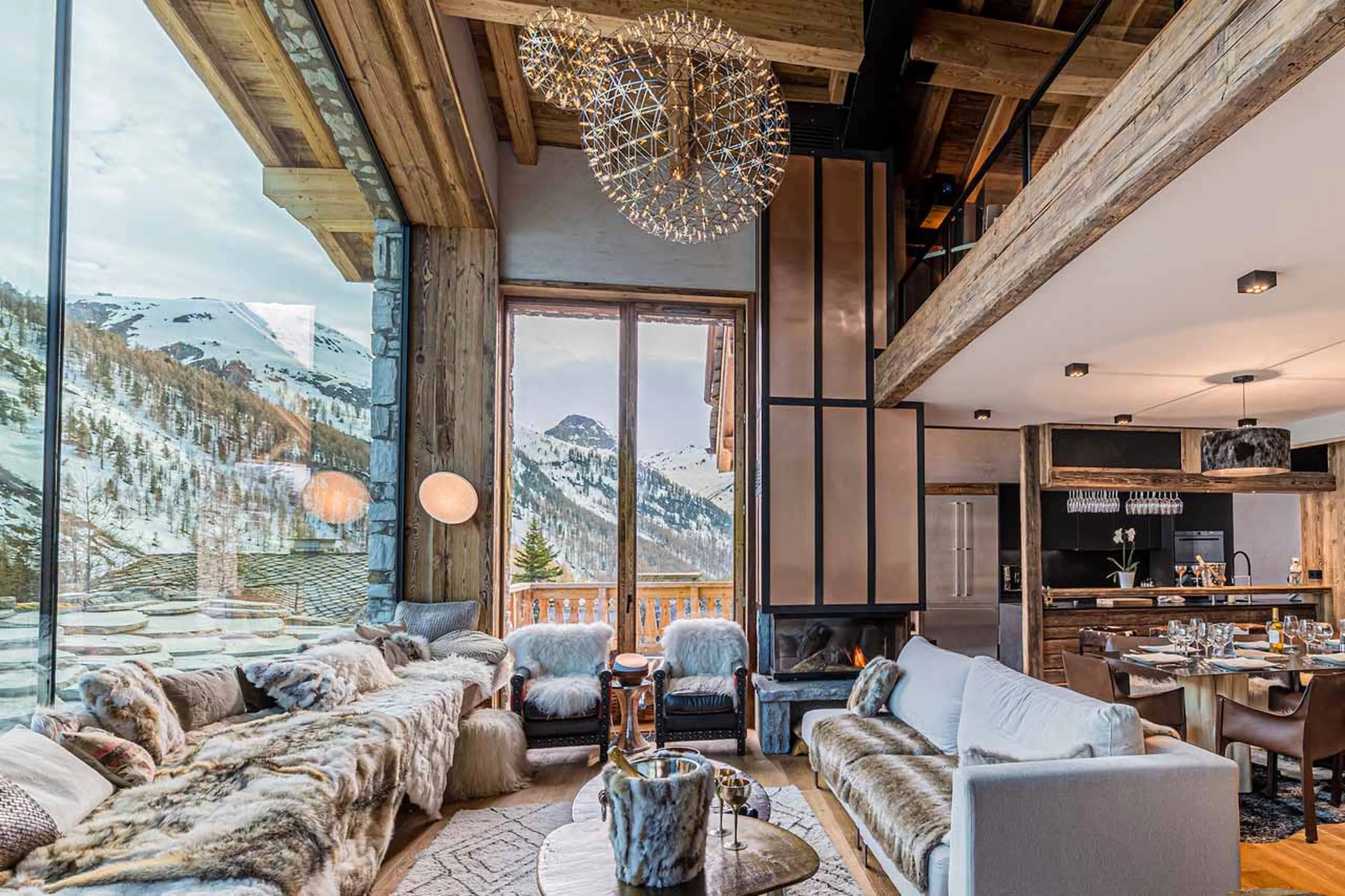 Living and dining area at Chalet Orca in Val d'Isere