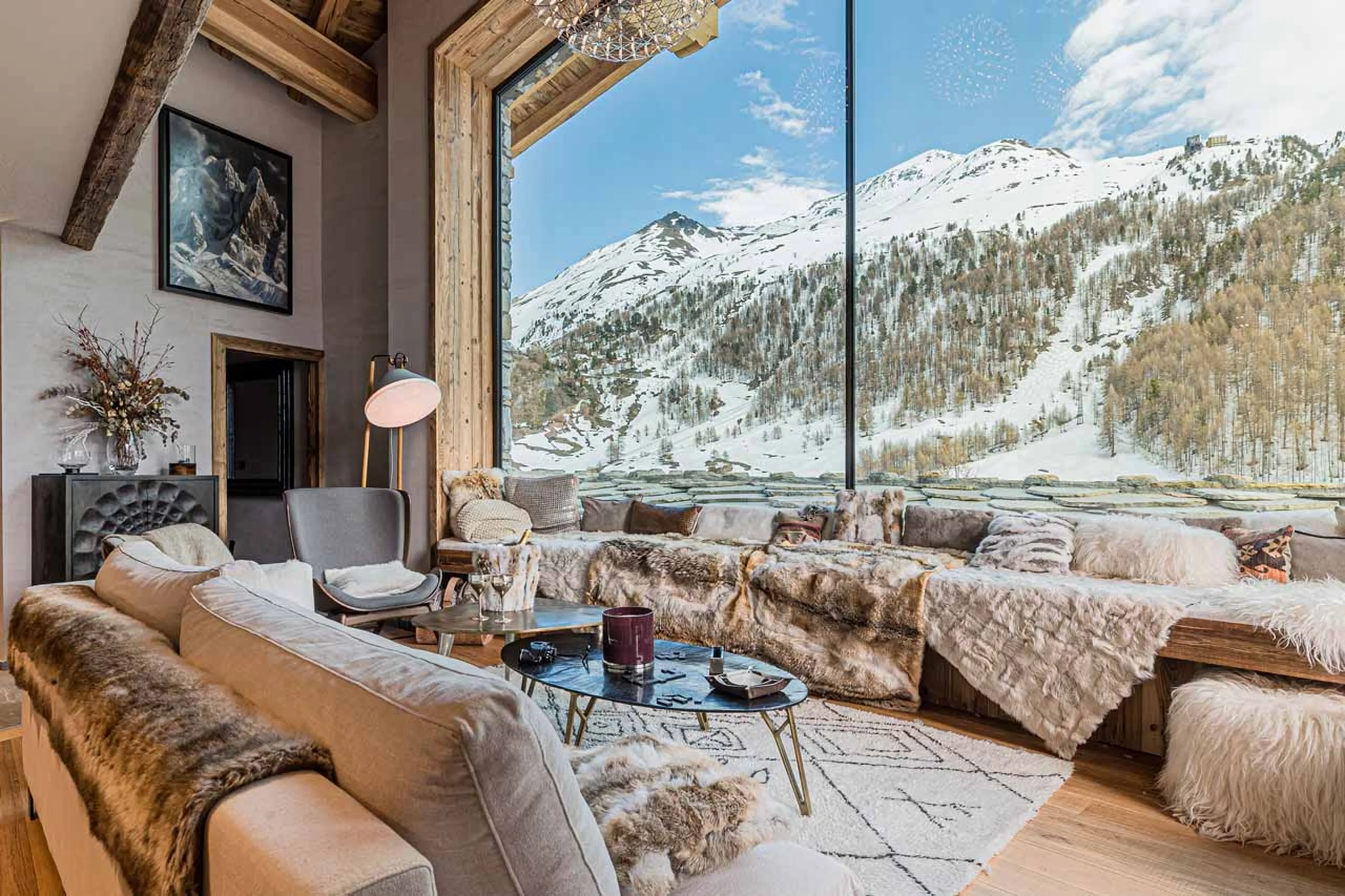 Mountain views from living area of Chalet Orca in Val d'Isere