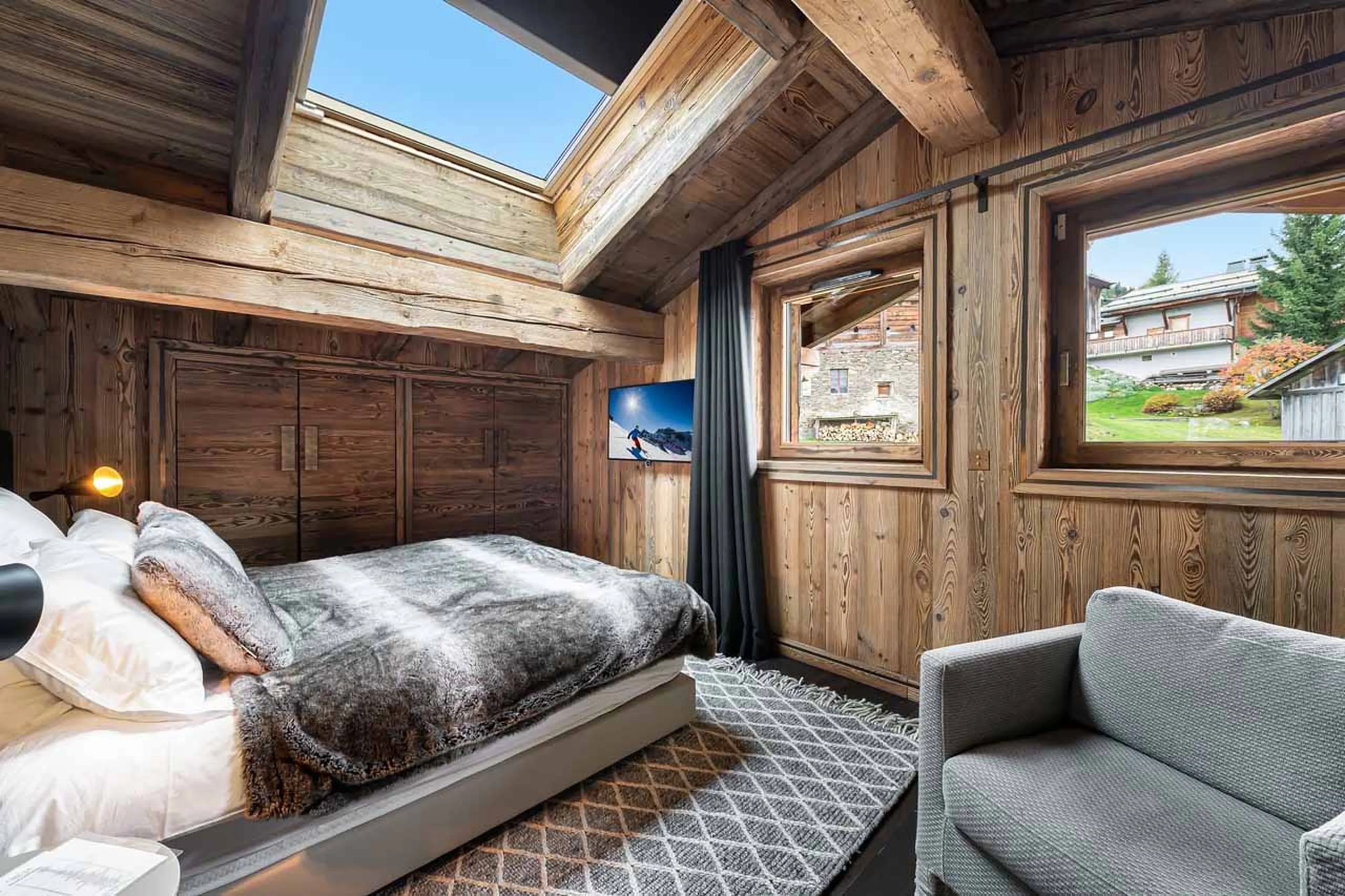 Bedroom one at Chalet Orcia in Megeve