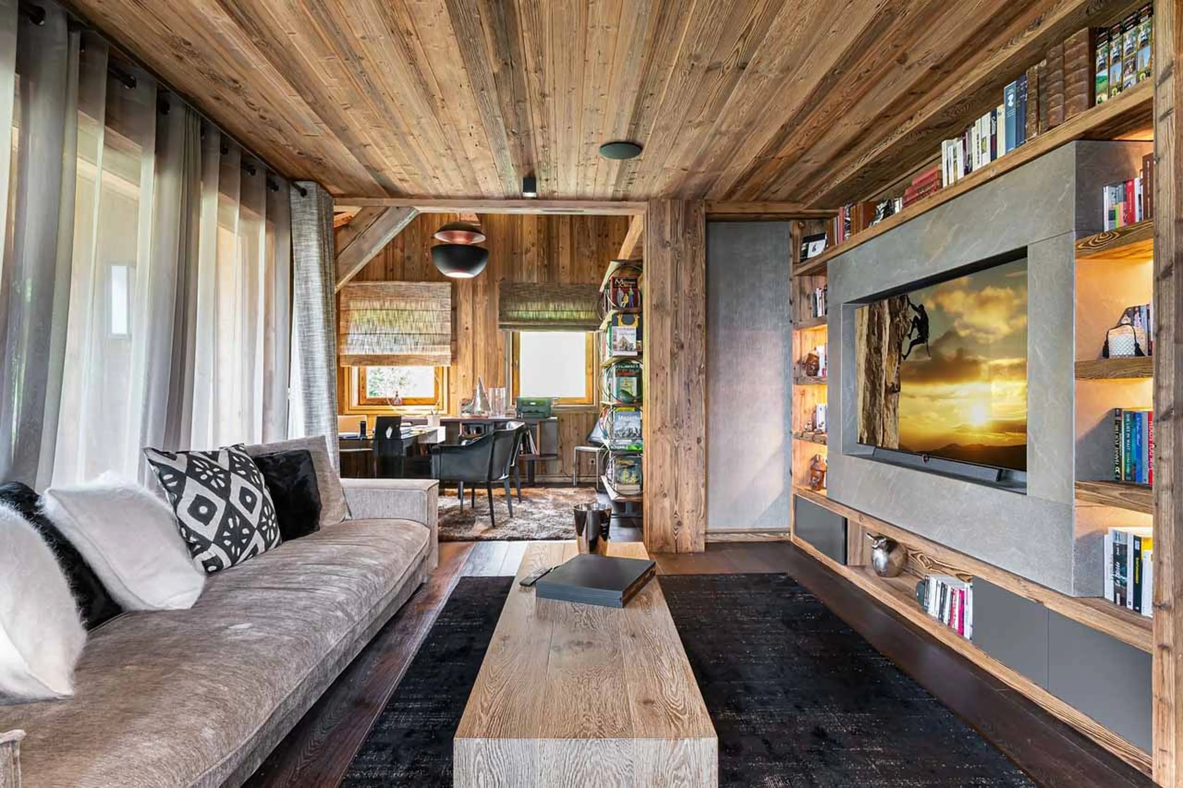 TV in living area at Chalet Orcia in Megeve
