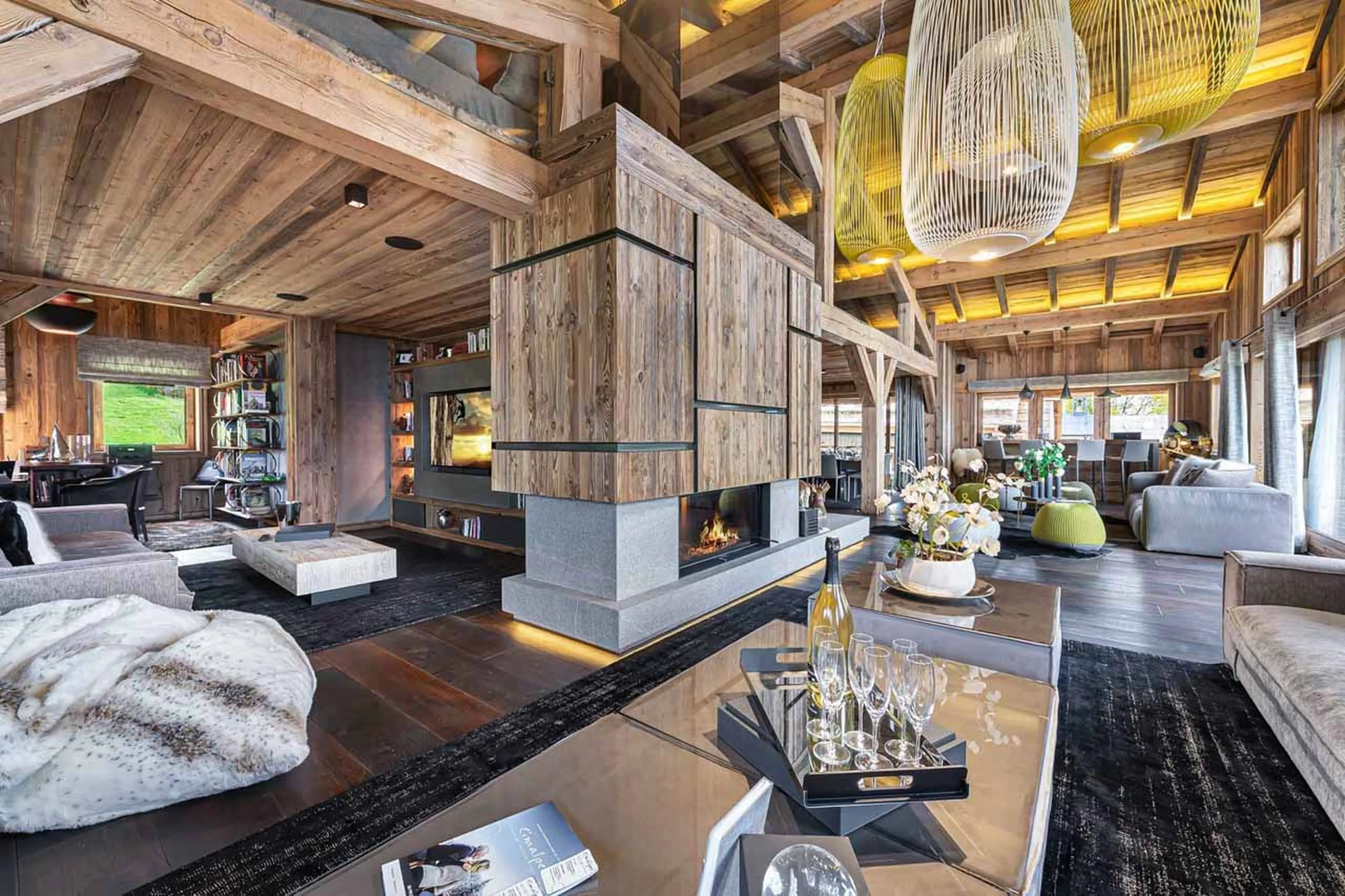 Open plan living area at Chalet Orcia in Megeve