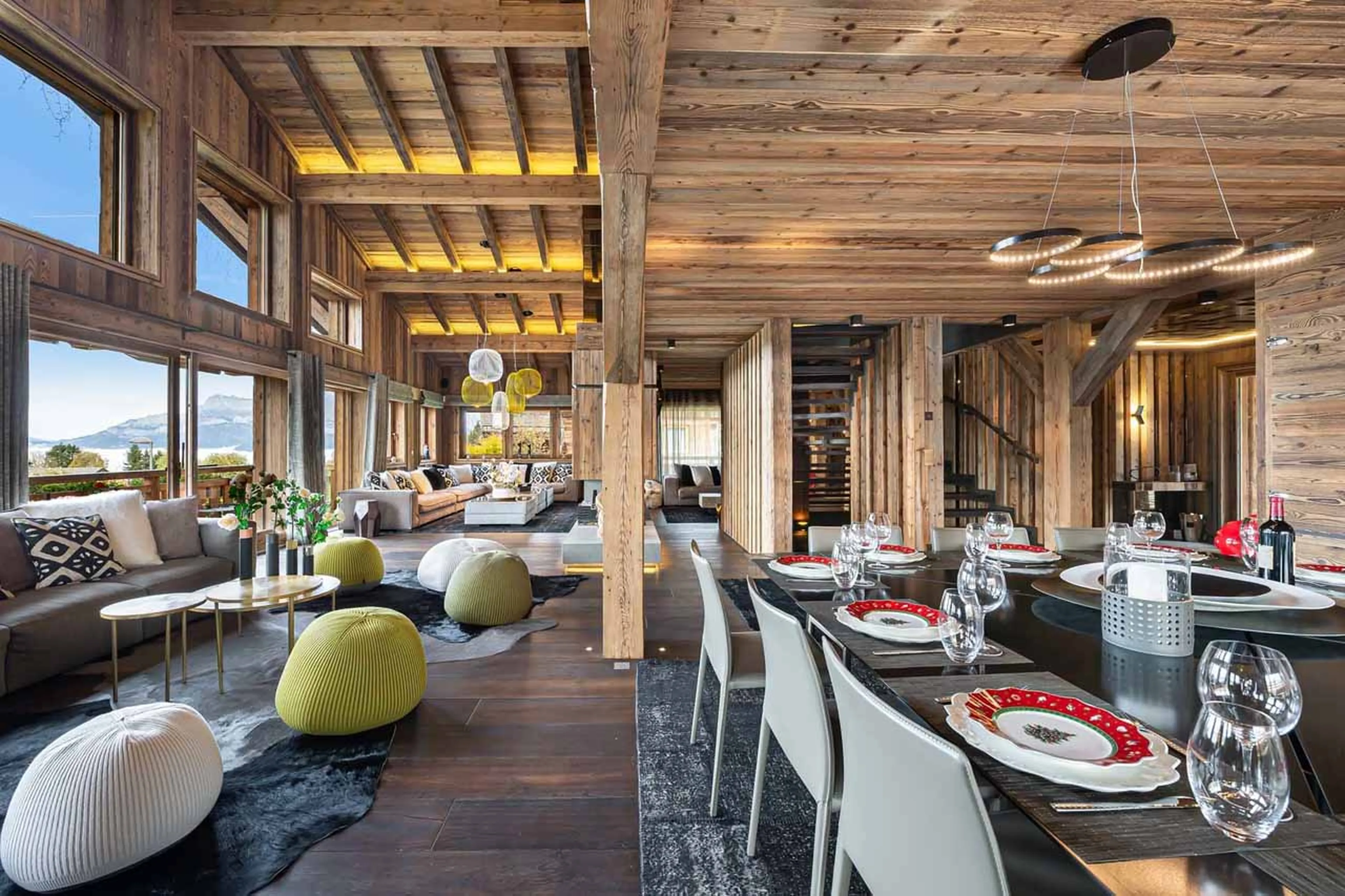 Ample seating at Chalet Orcia in Megeve