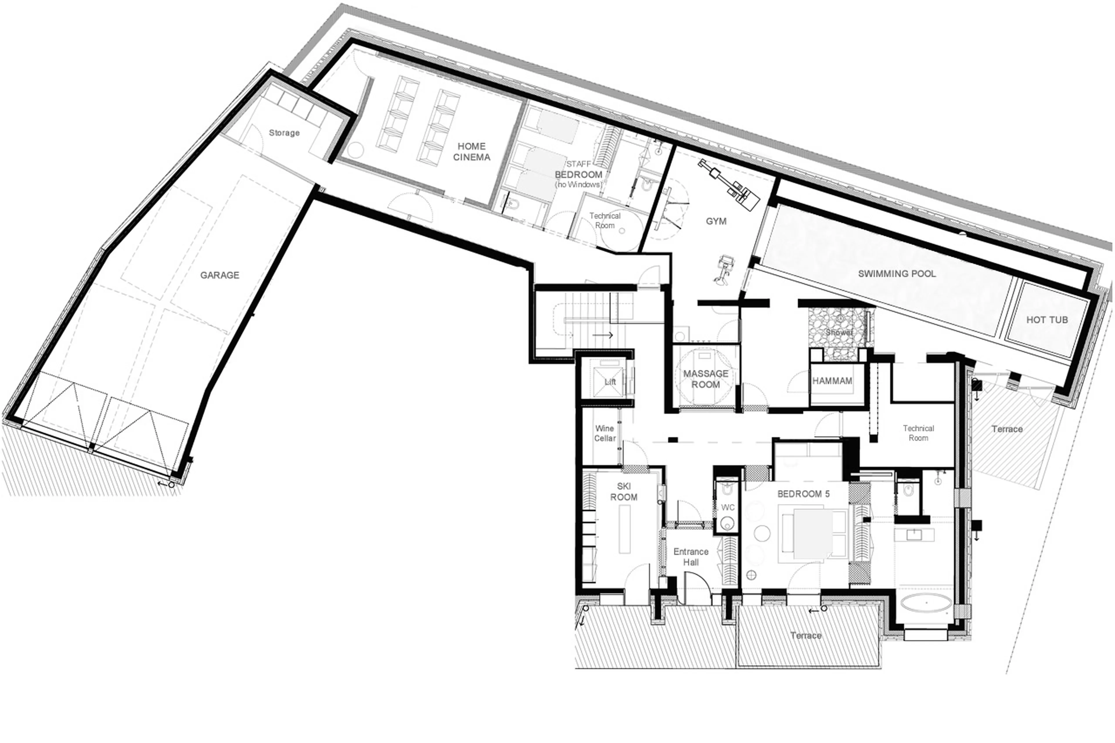 Level 0 floor plan of Chalet Orso in Val d Isere
