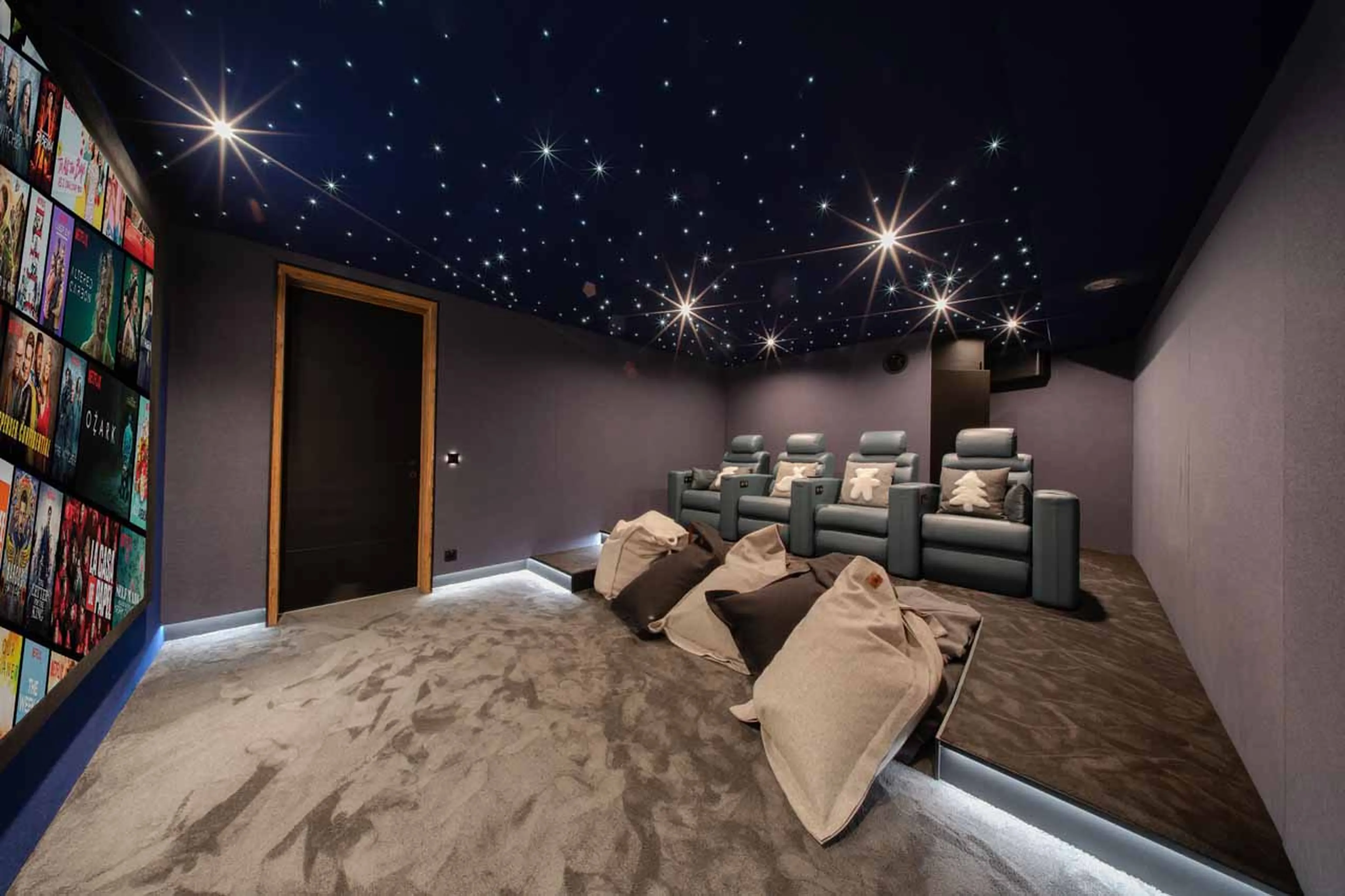 Tiered seating in cinema room at Chalet Orso in Val d'Isere