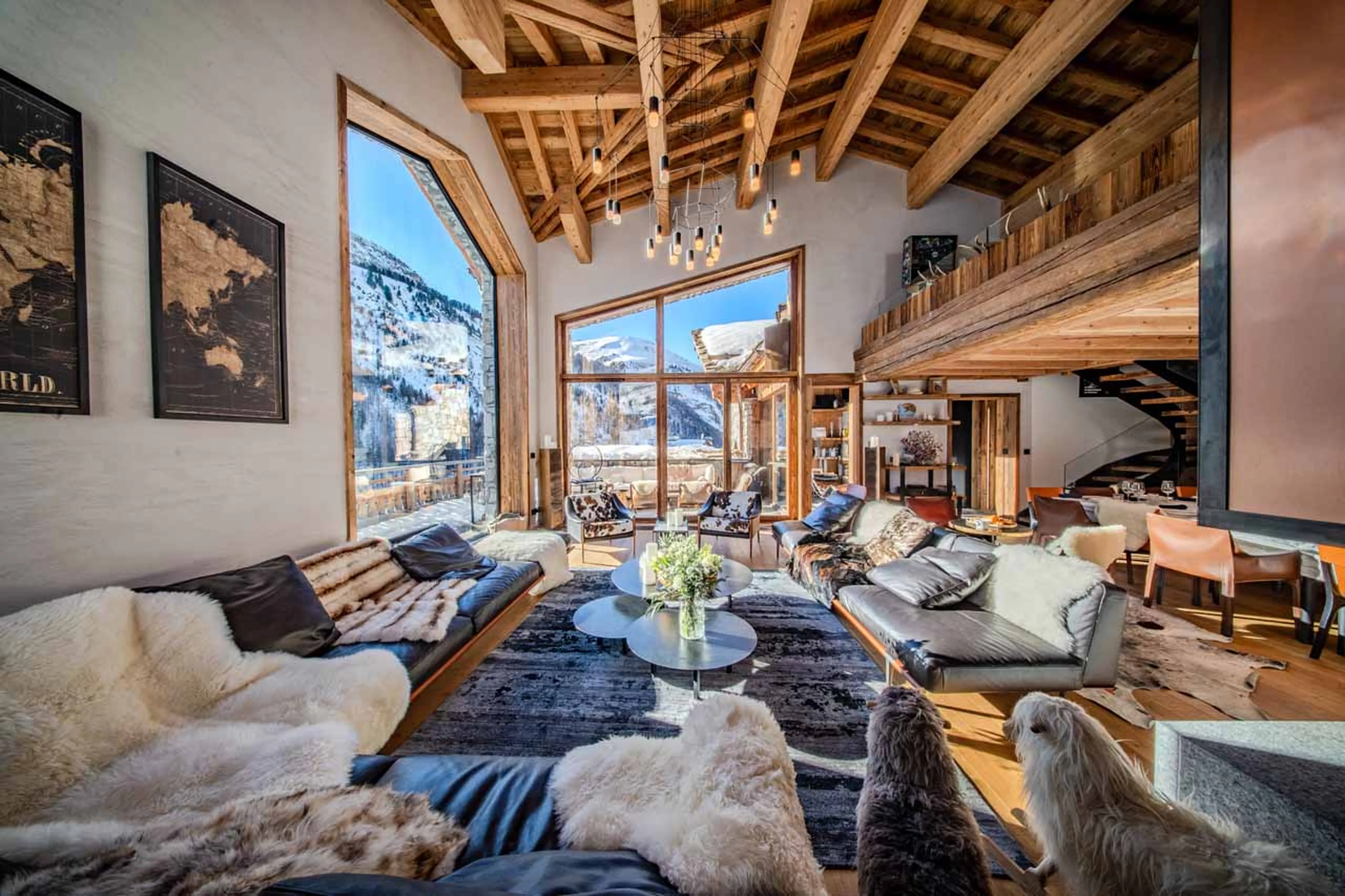 Huge windows in living room of Chalet Orso in Val d'Isere