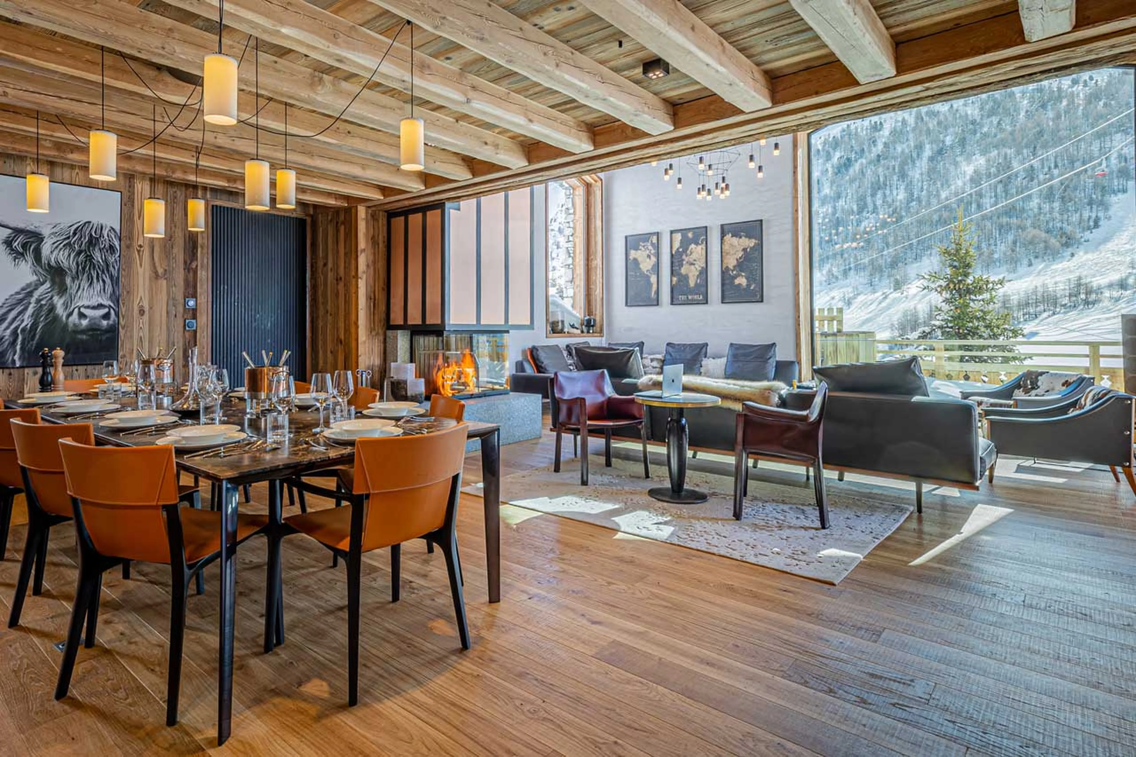 Spacious living and dining area at Chalet Orso in Val d'Isere