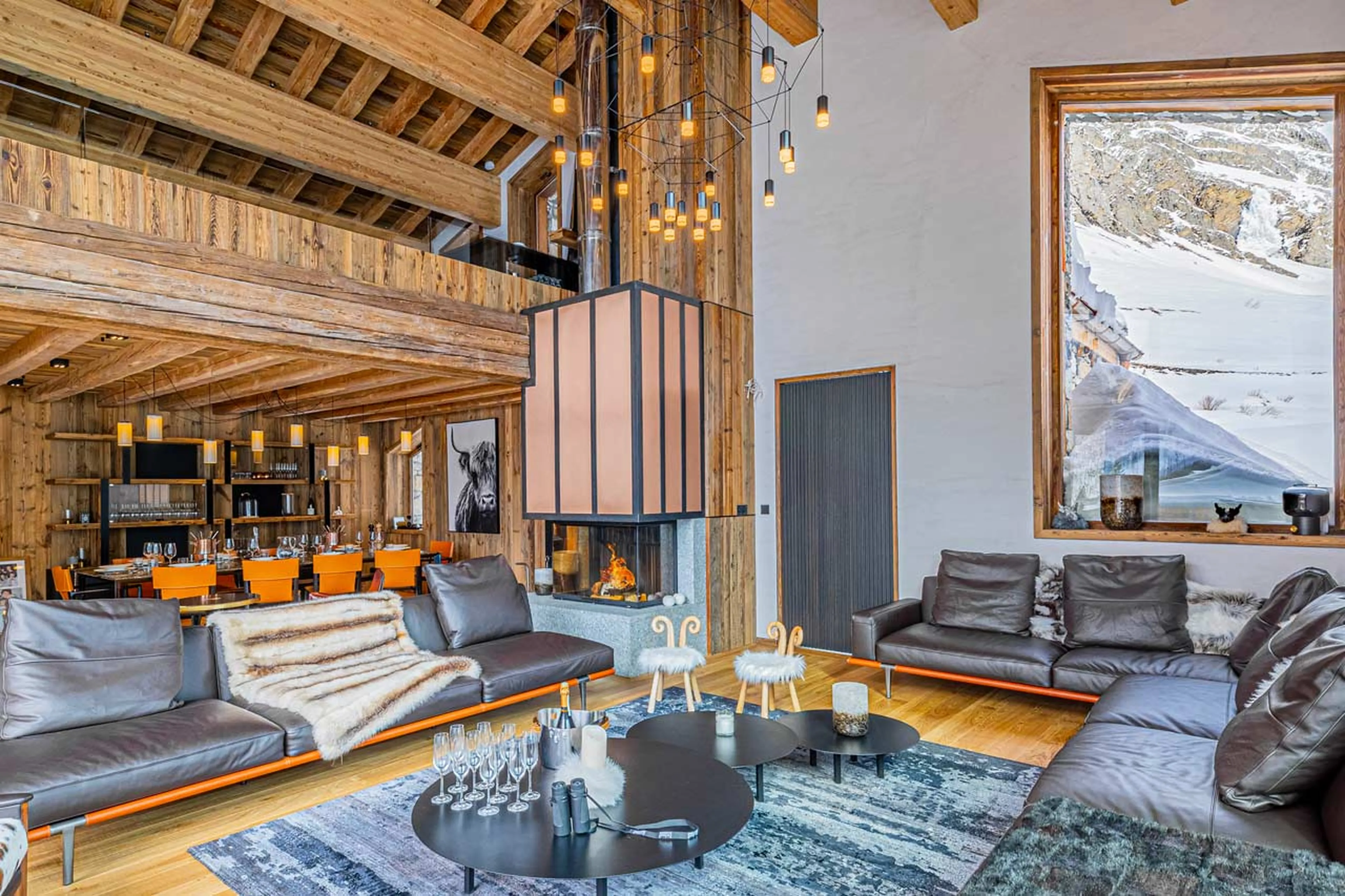 Ethanol fireplace in living room at Chalet Orso in Val d'Isere
