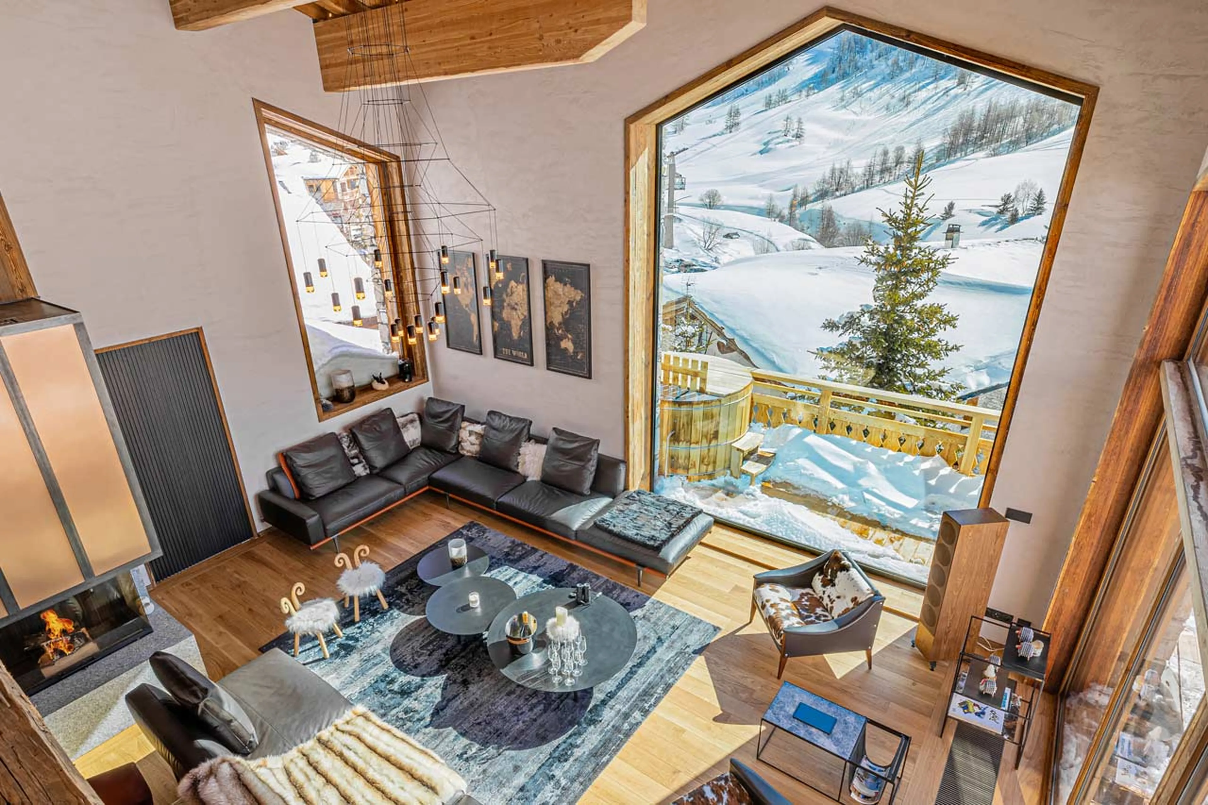Aerial view of living area at  Chalet Les Ours in Val d'Isere