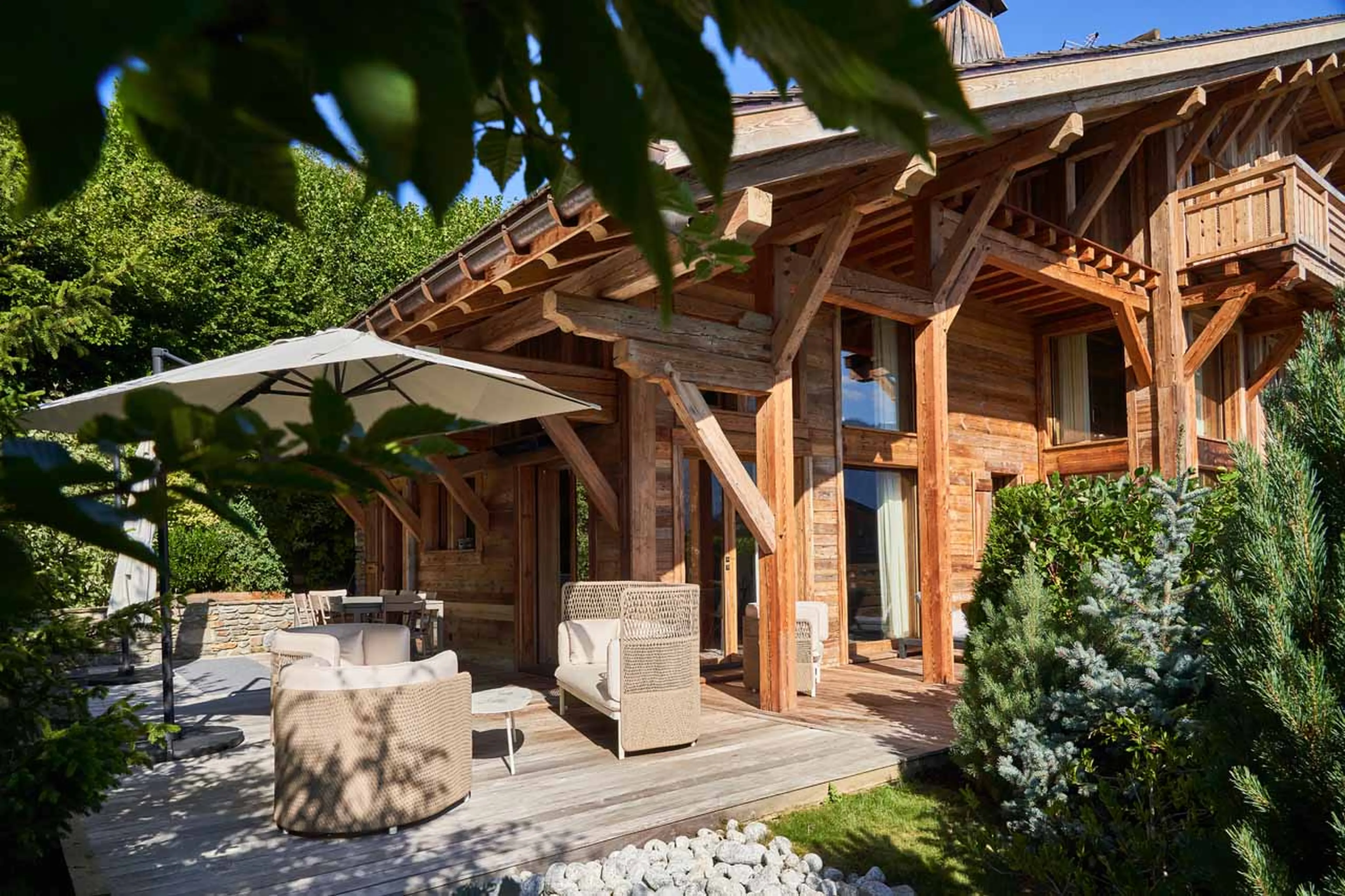 Terrace at Chalet Otoctone in Megeve in summer