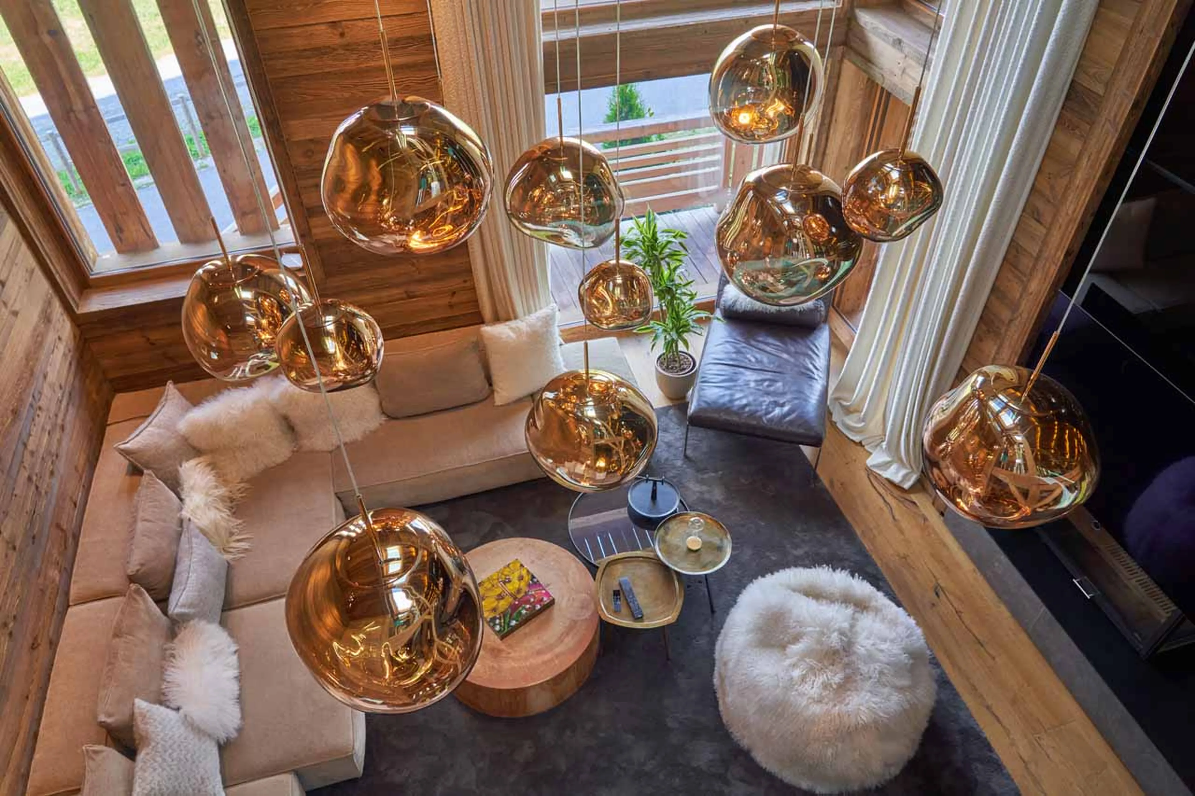 Aerial view of living room at Chalet Otoctone in Megeve