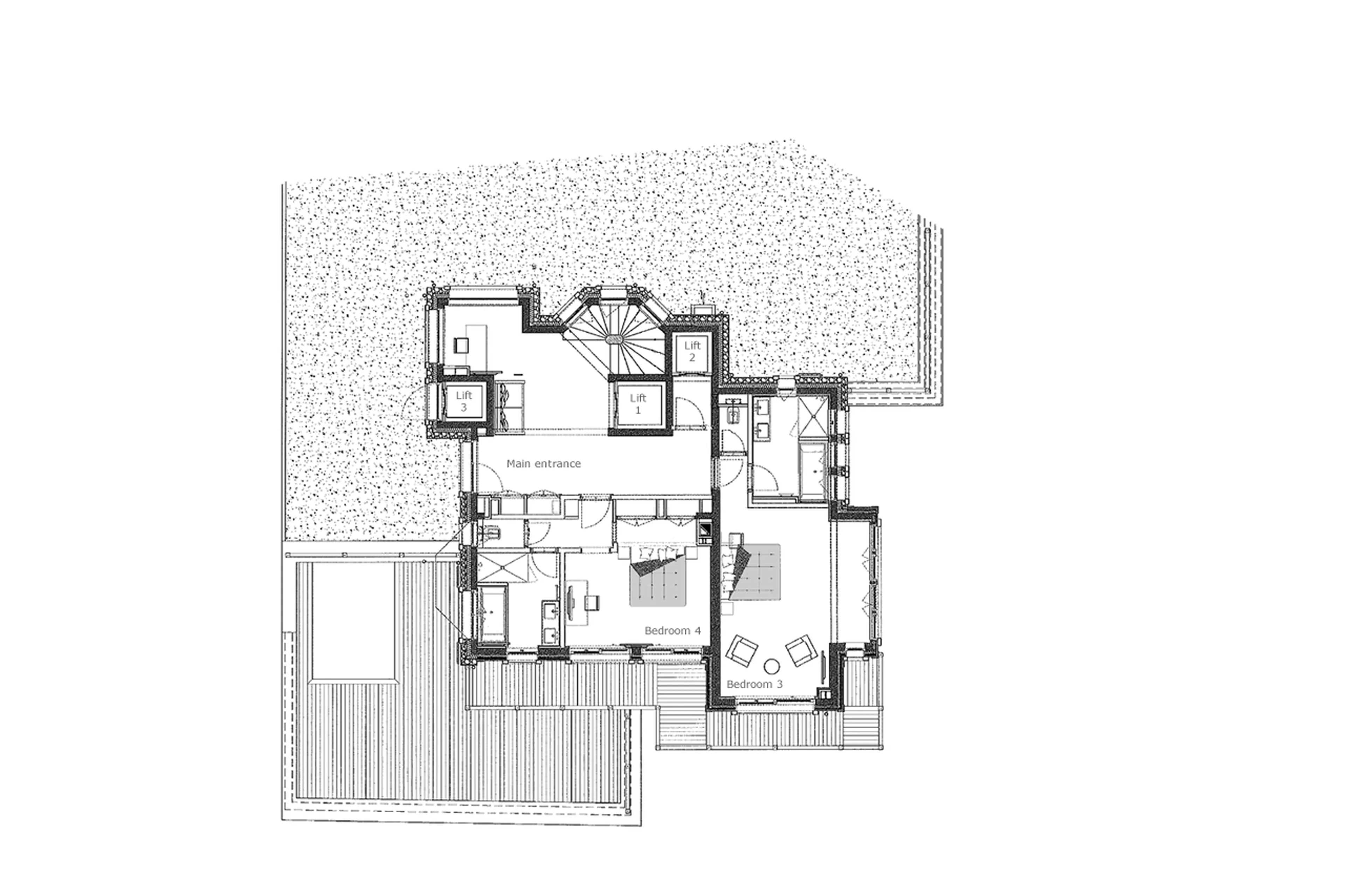 Level 0 floor plan of Chalet Owens in Courchevel 1850