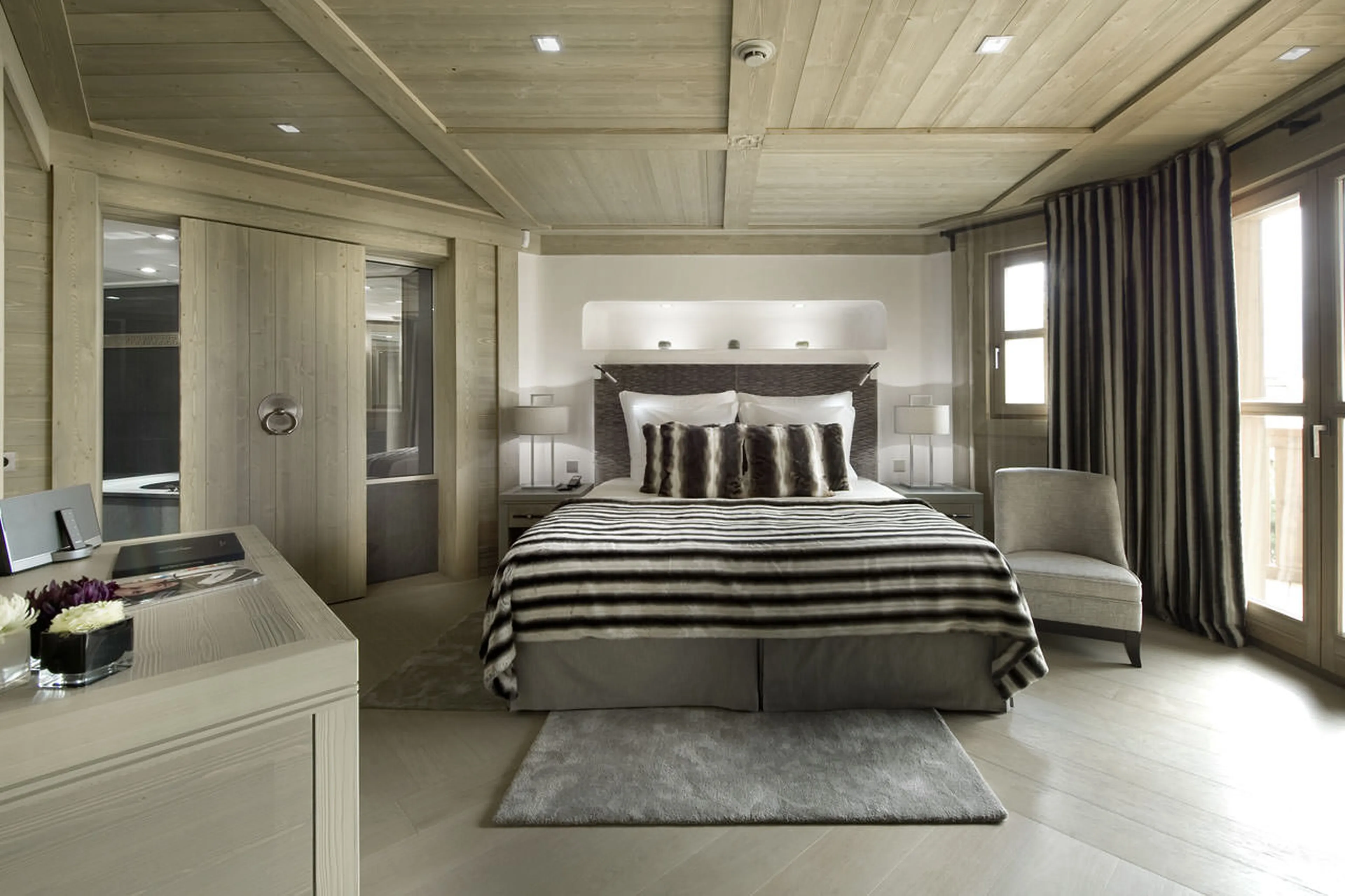 Bedroom one at Chalet Panmah in Courchevel 1850