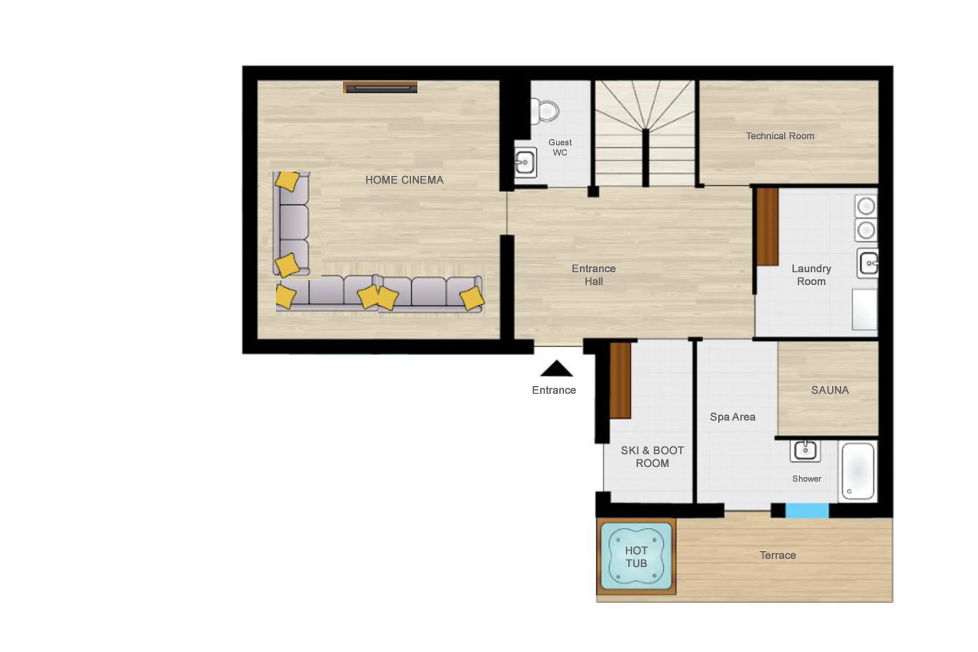 Level -1 floor plan of Chalet Pavot in Morzine