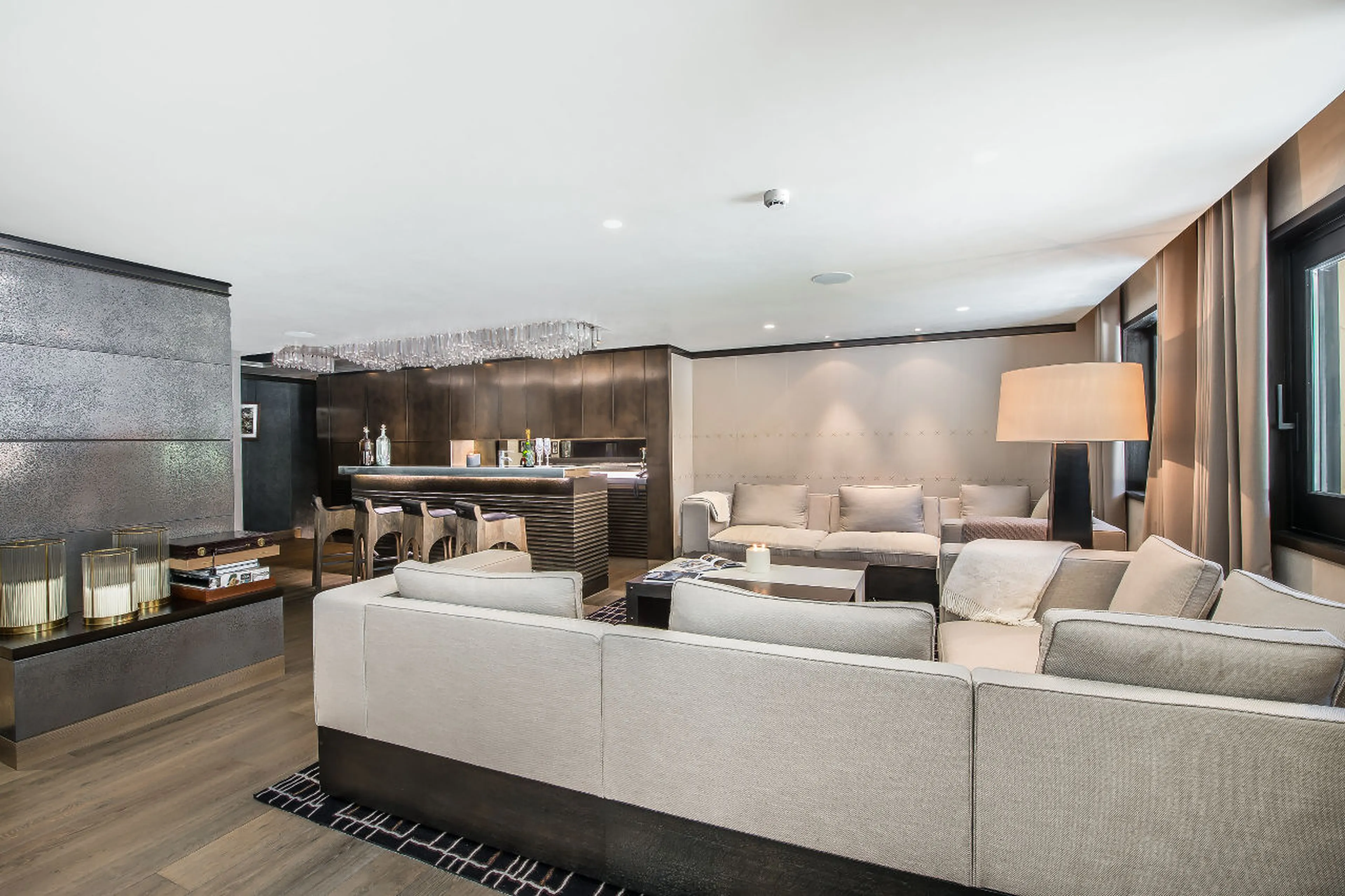 Lounge with bar and ethanol fireplace in Chalet Perce Neige, Courchevel 1850