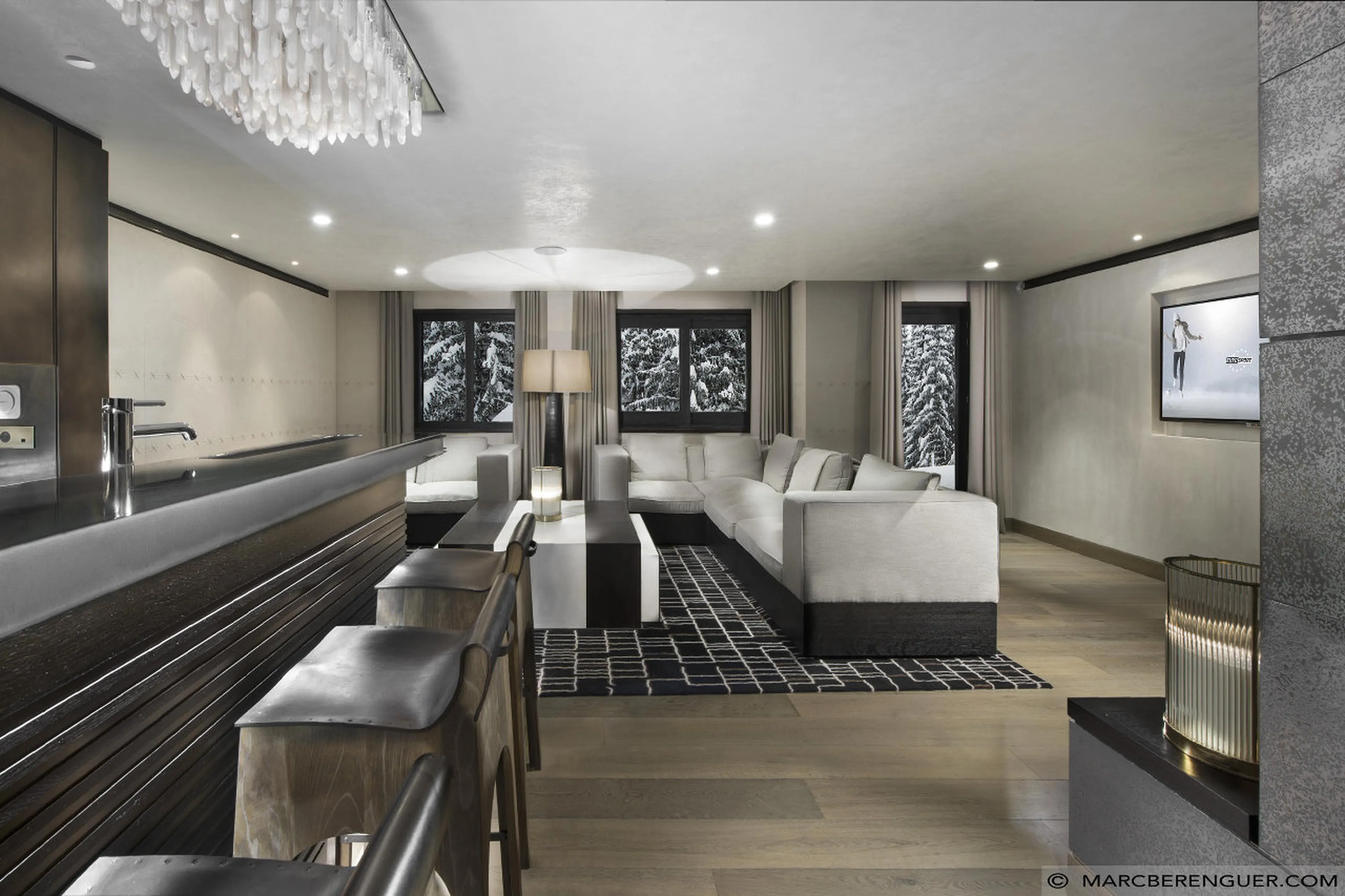 Comfortable sofas in lounge, Chalet Perce Neige, Courchevel 1850