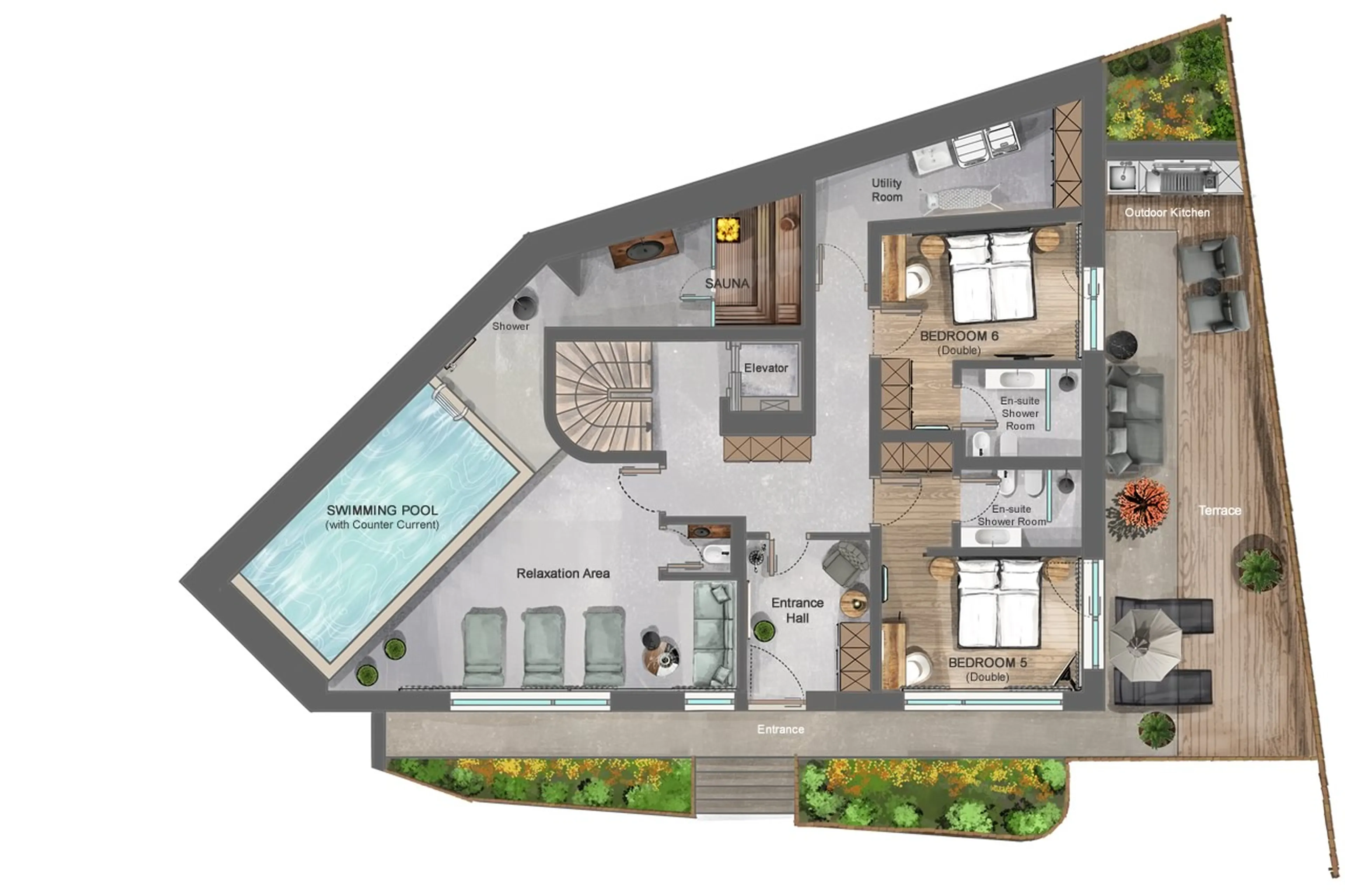 Level 0 floor plan of of Chalet Pescosta in Kronplatz