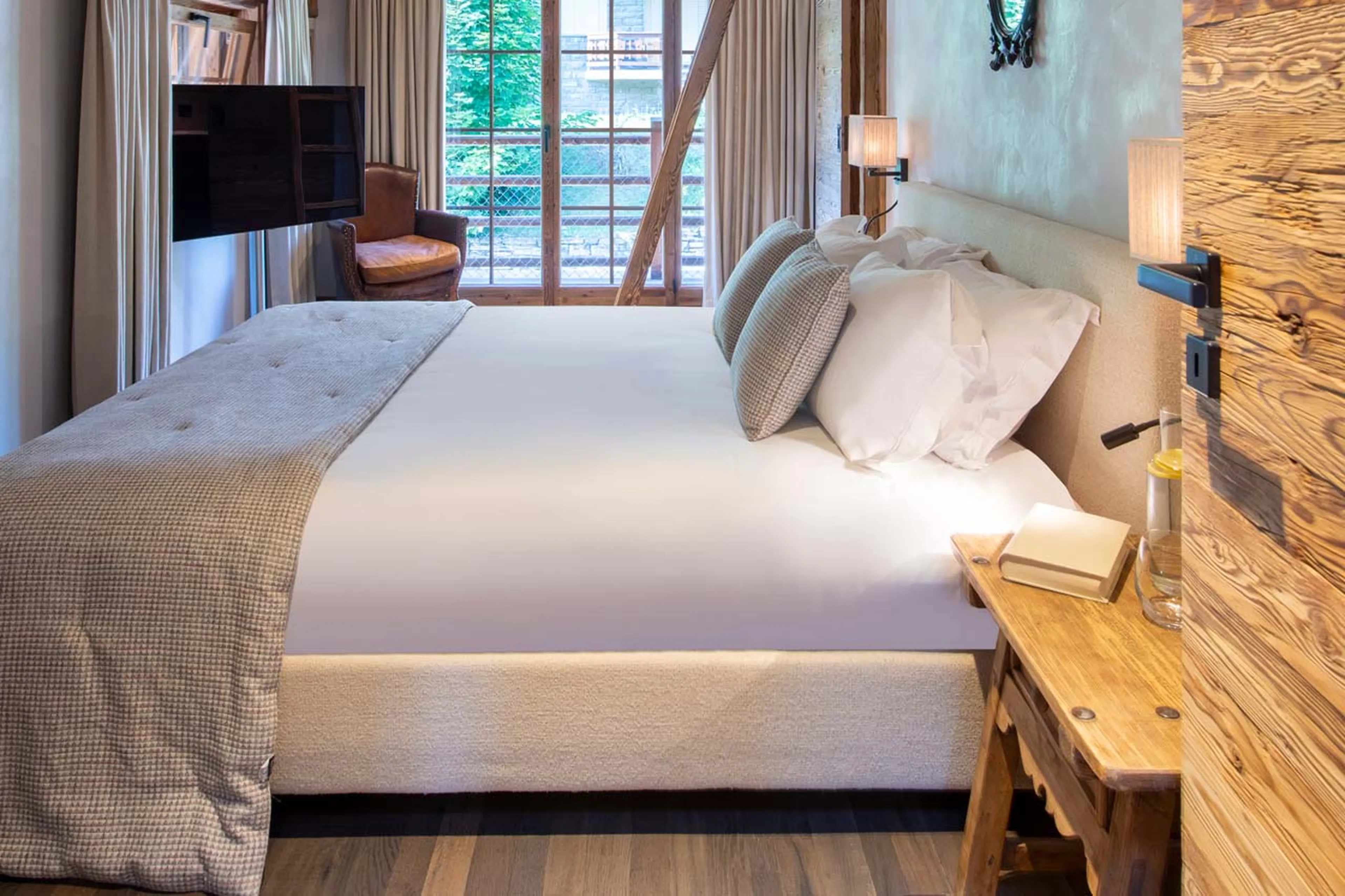 Terrace access from bedroom two at Chalet Peter Pan in Verbier