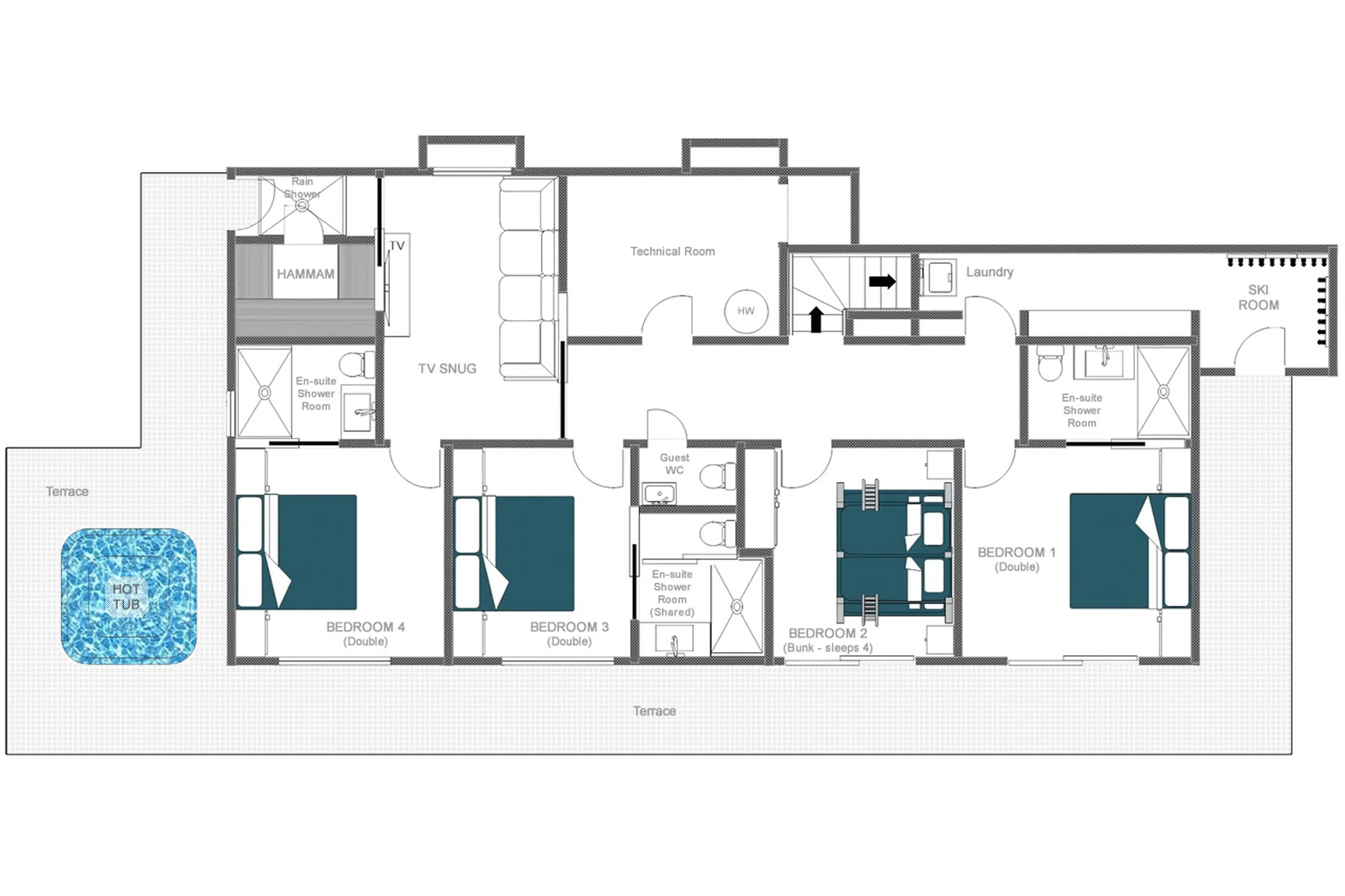 Level 0 floor plan of Chalet Petheo in Verbier
